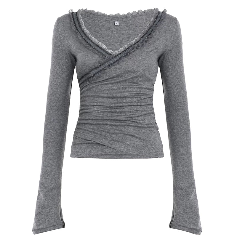 Rayon Lace Flared-Sleeve Top