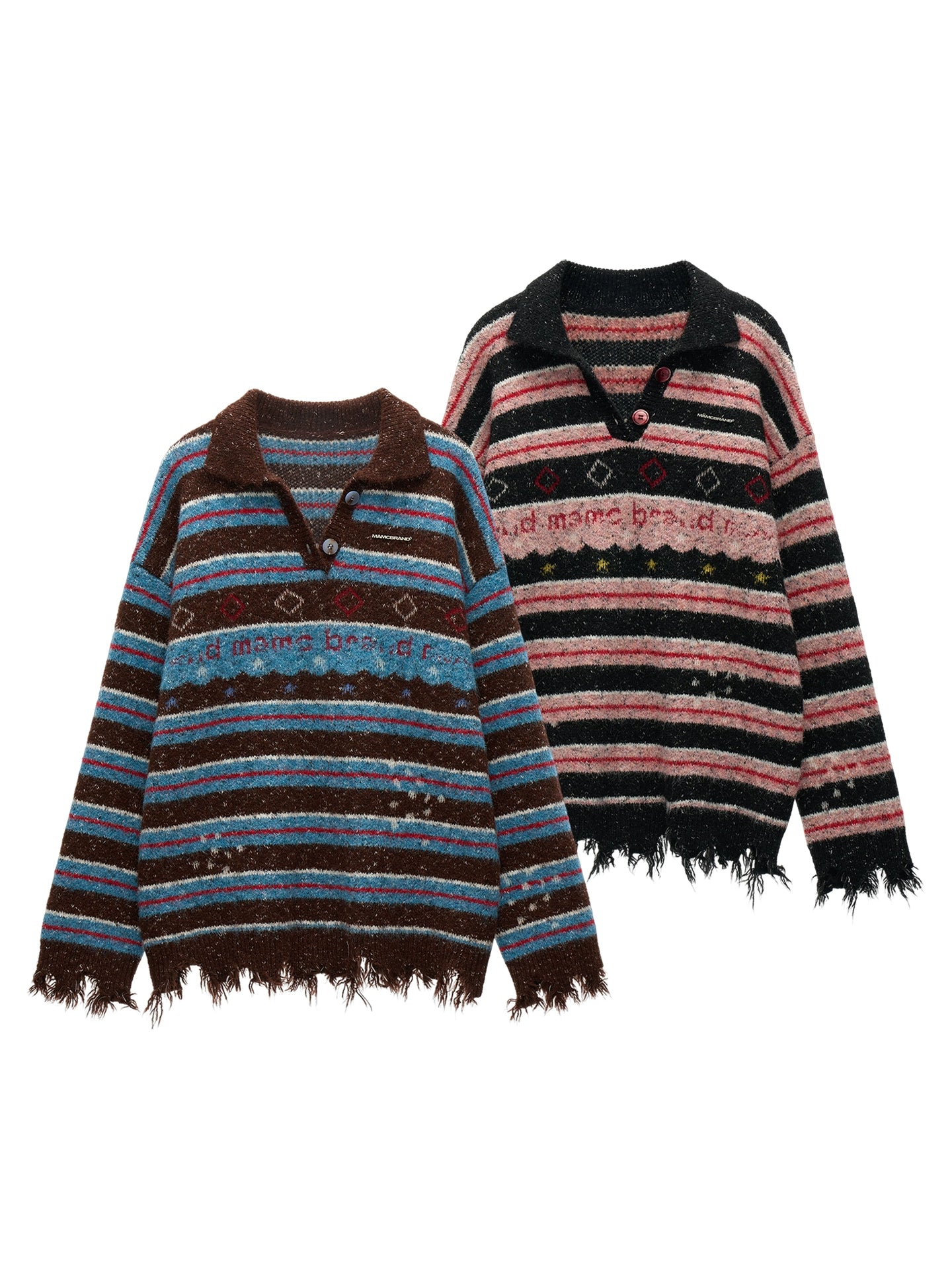 Star Stripe Polo Collar Sweater