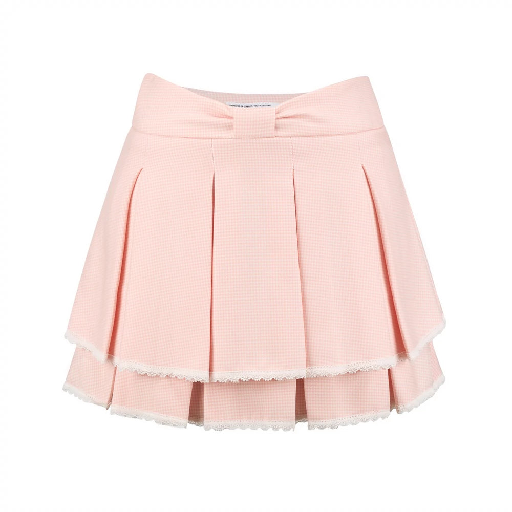 Double Lace Check Pleated Skirt