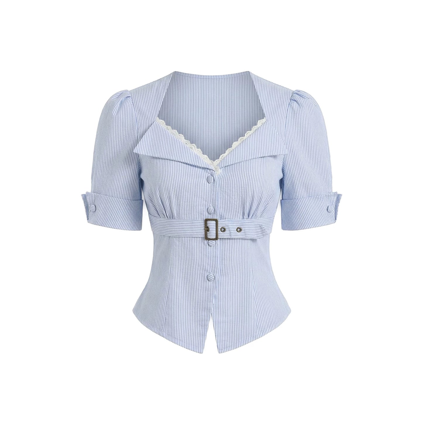 French Navy Collar Striped Shirt