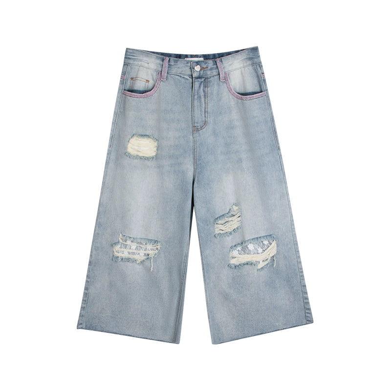 Summer Lace Ripped Wide-Leg Pants