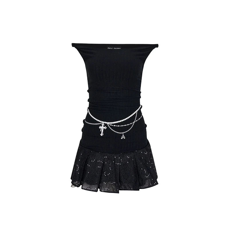 Splice Pearl Necklace Mid-Length Dress