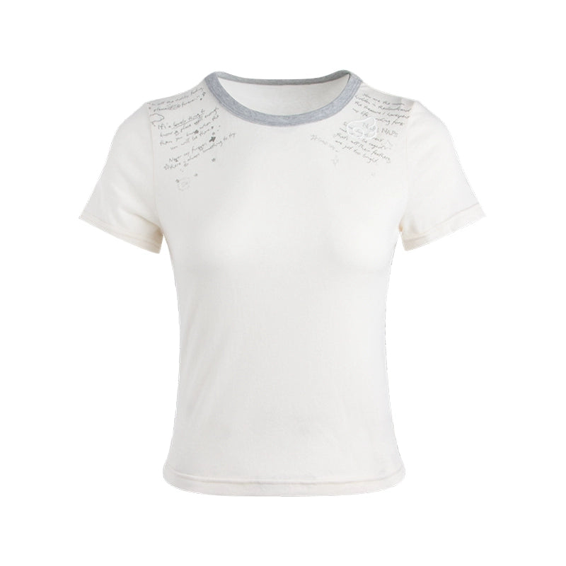 Original Patch Print Short Sleeve Summer Top