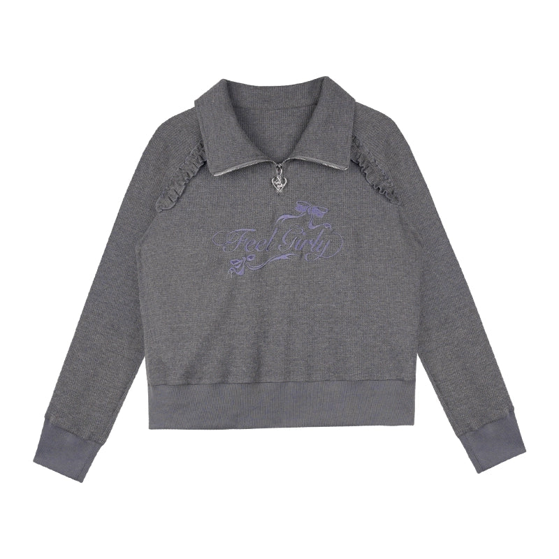 Loose Casual Waffle Long-Sleeve Top