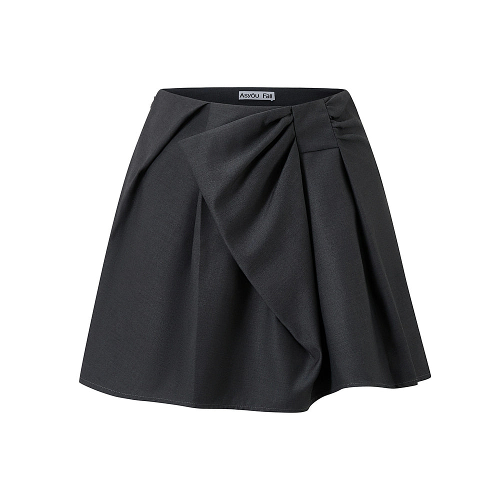 Bow Waistless Wool Blend A-Line Skirt