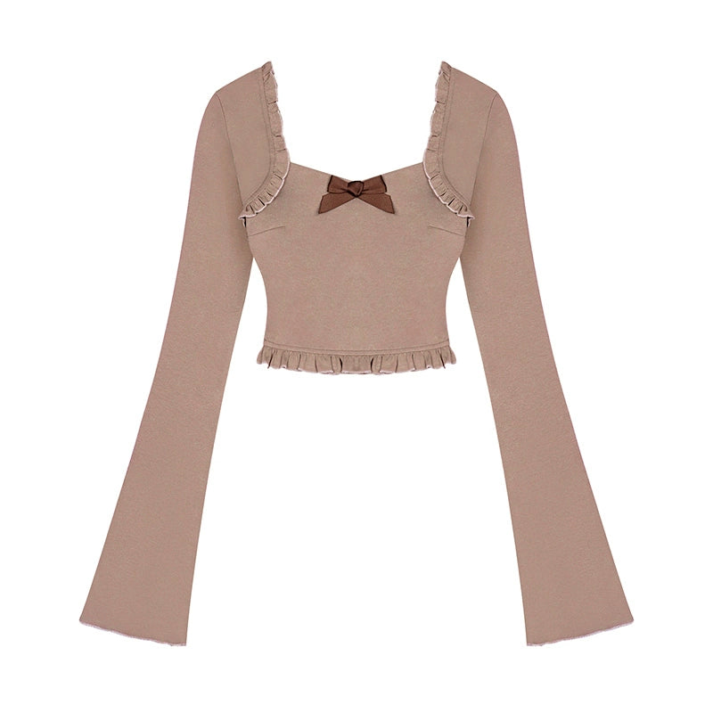 Bow Knot Slim Trumpet Sleeve Top