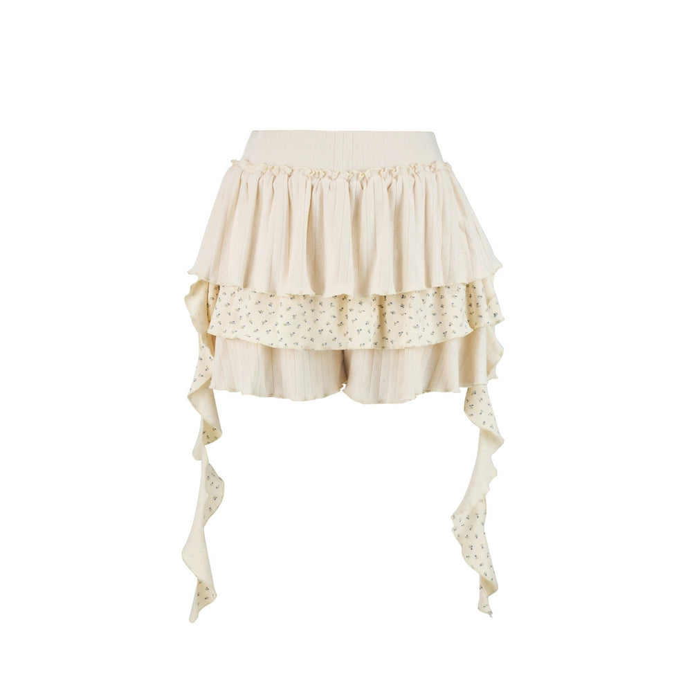 플로랄 케이크 쿨롯 크롭 스커트