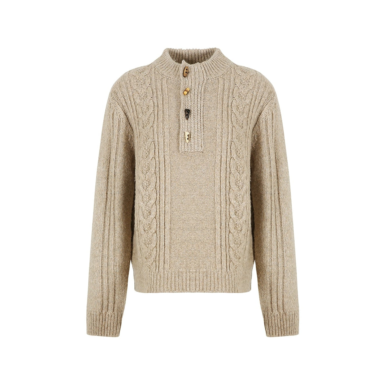 Natural Wooden Horn Buckle Knit Sweater