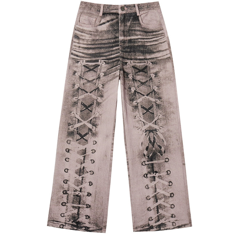 Digital Print Wide-Leg Jeans