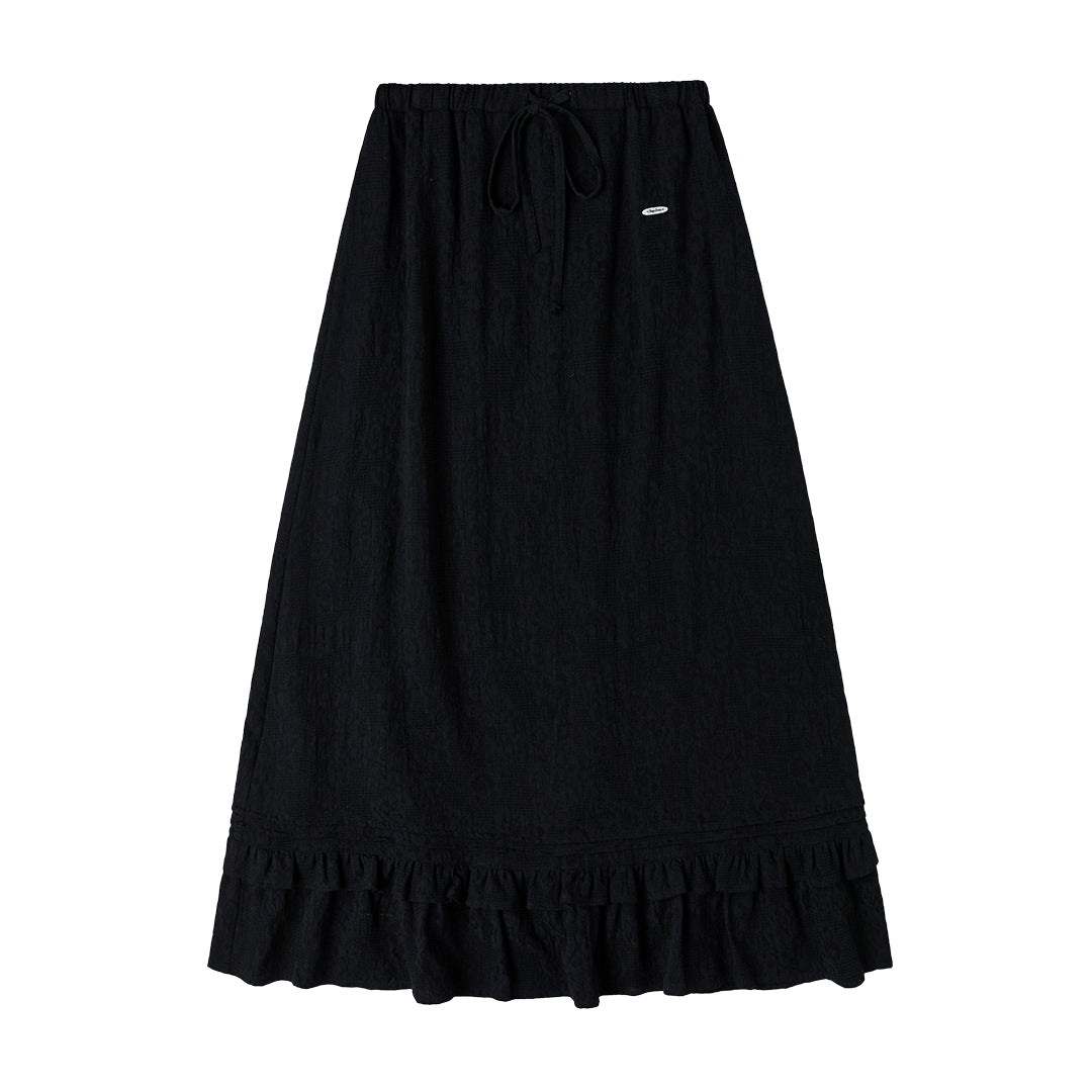 Black Drawstring White Lace A-Line Skirt