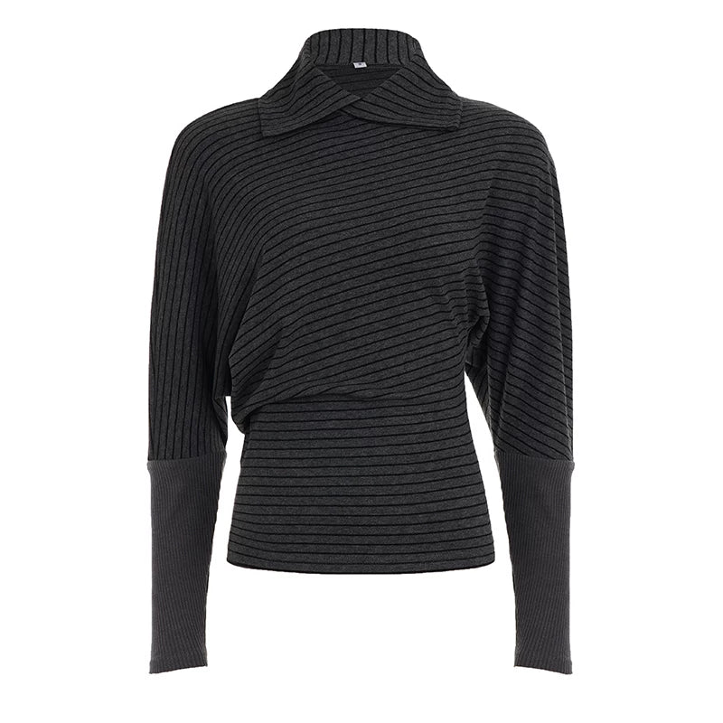 Dark Gray Striped Pleated Top