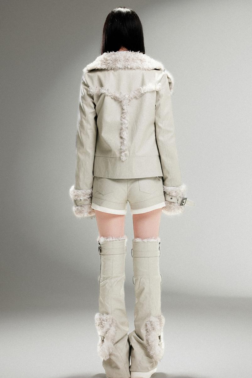 레트로 니치 플러시 가죽 코트