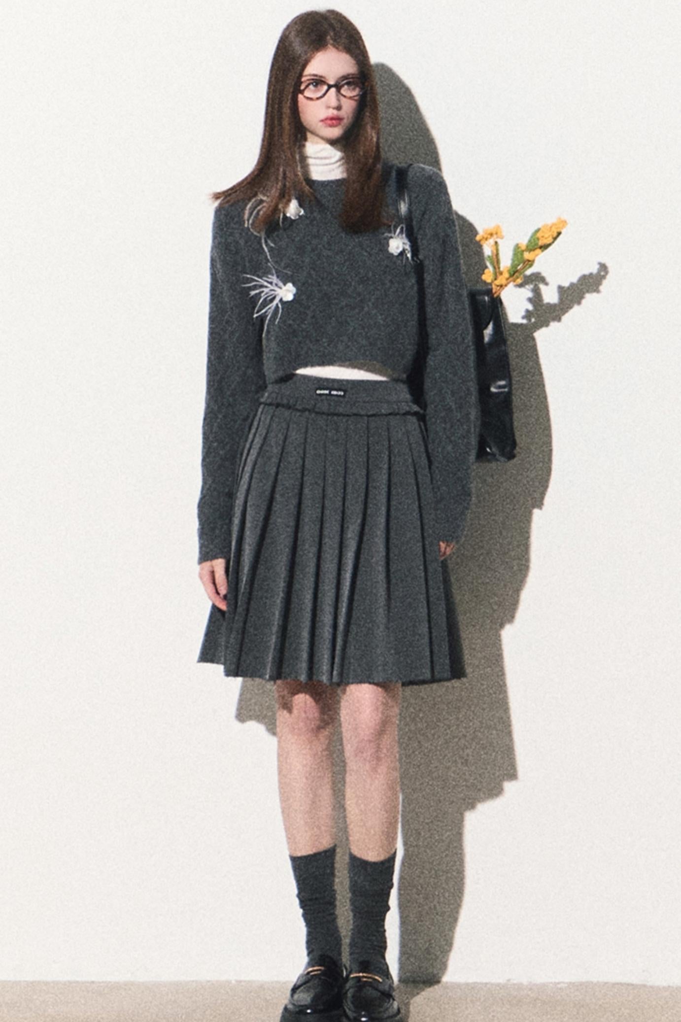 High-Waisted Pleated Umbrella Skirt