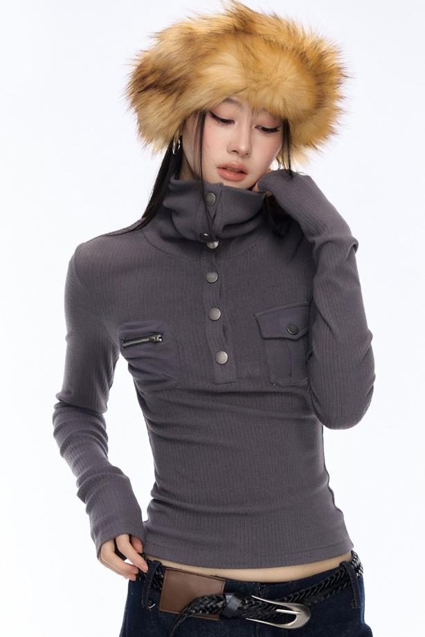 비대칭 하이 넥 탑