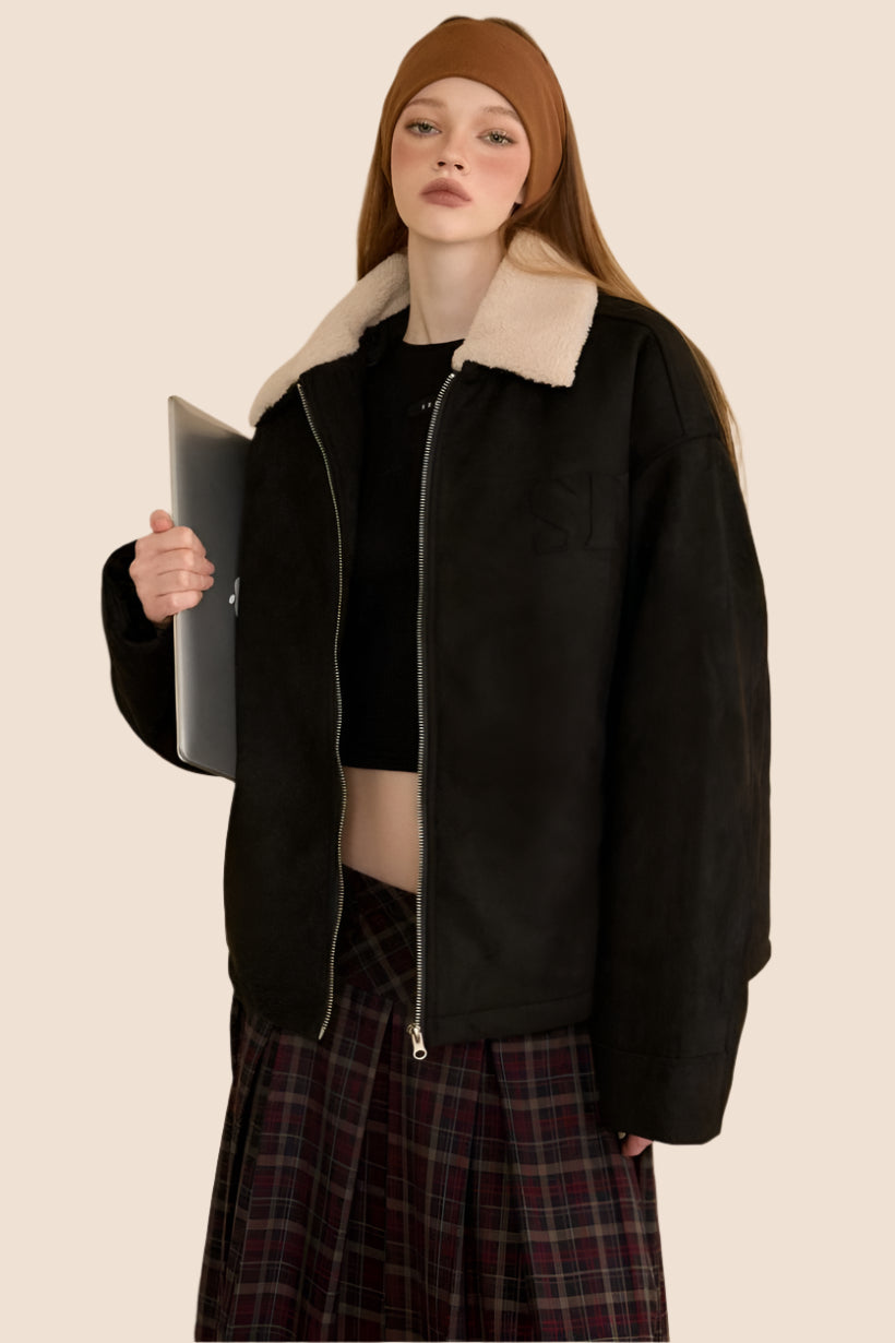 Veste en suède en laine d'agneau de style bain