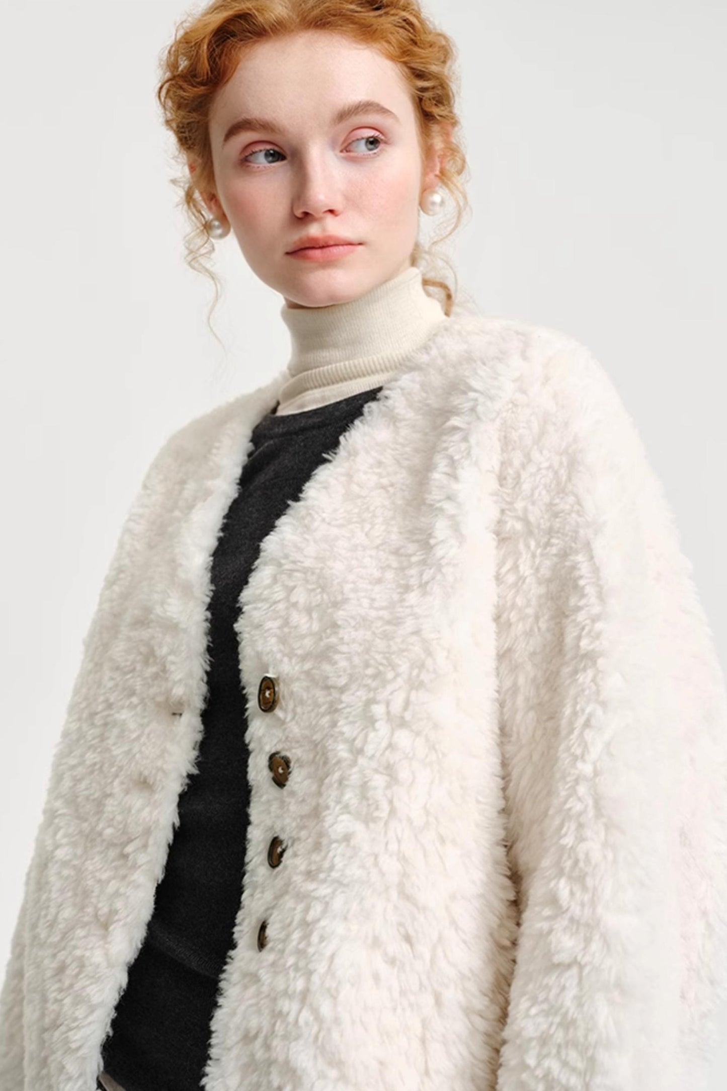 V-Neck Wool Fur Coat