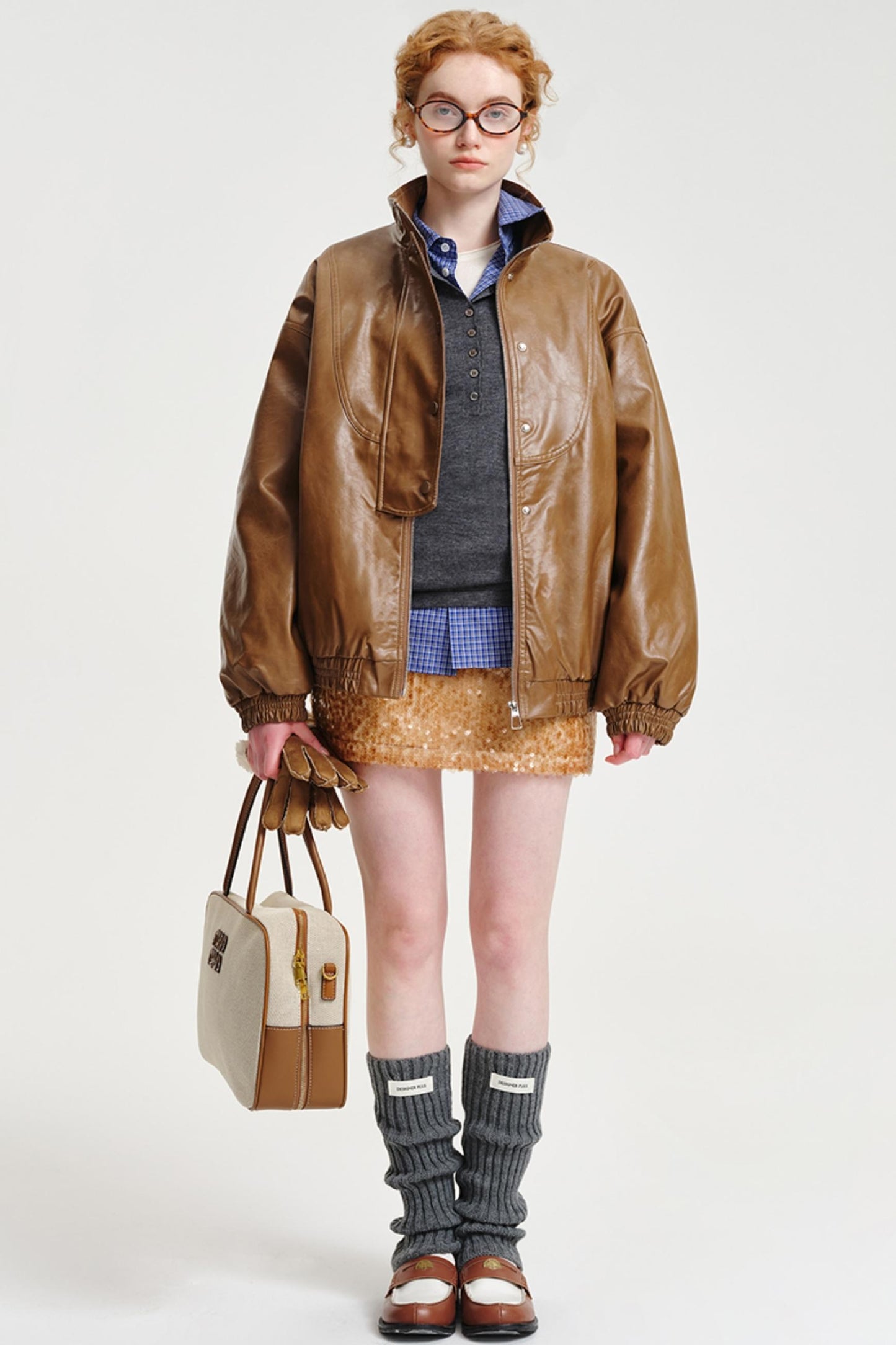 Stand Collar Wide Leather Jacket