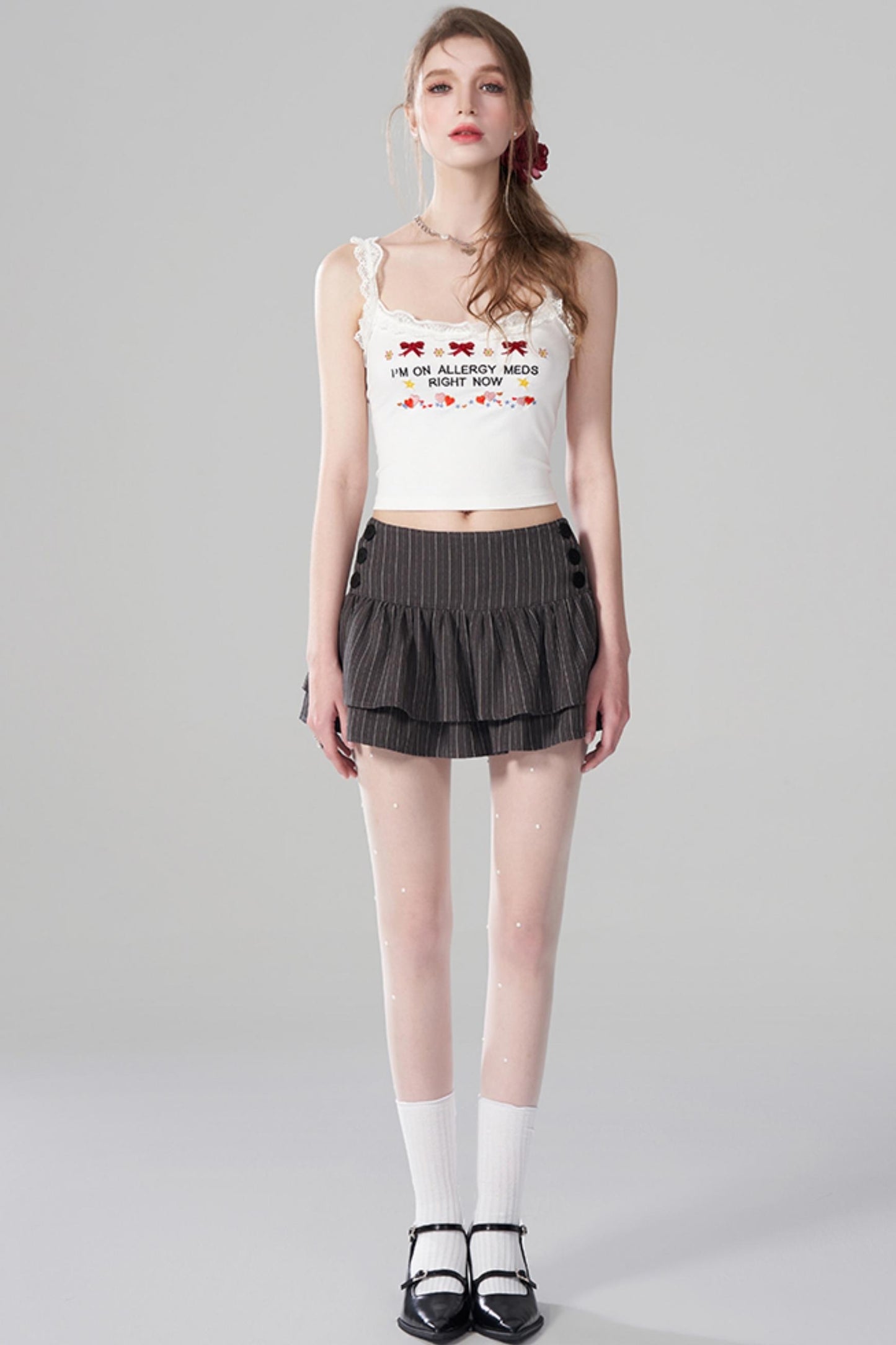 Waist Gray Striped Skirt