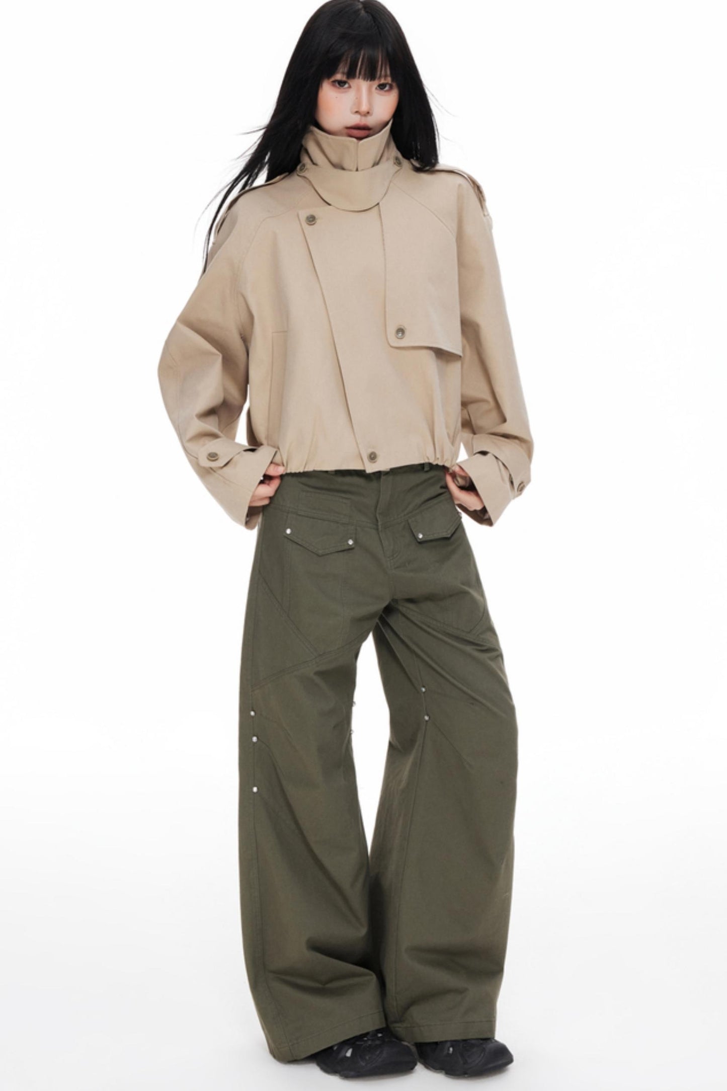 Stand Collar Turtleneck Trench Coat