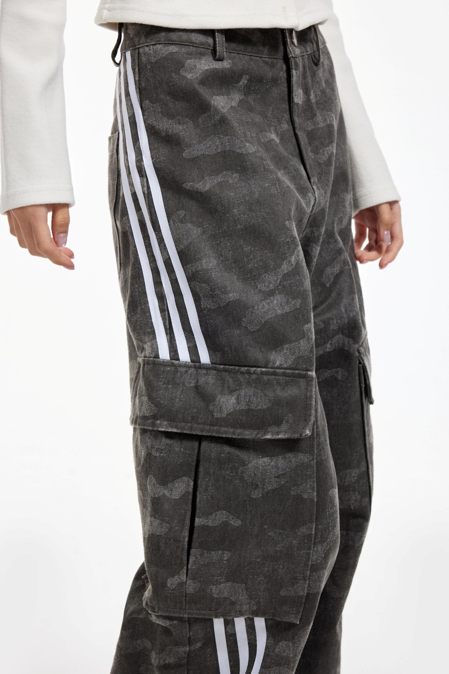 Gray Striped Cargo Pants