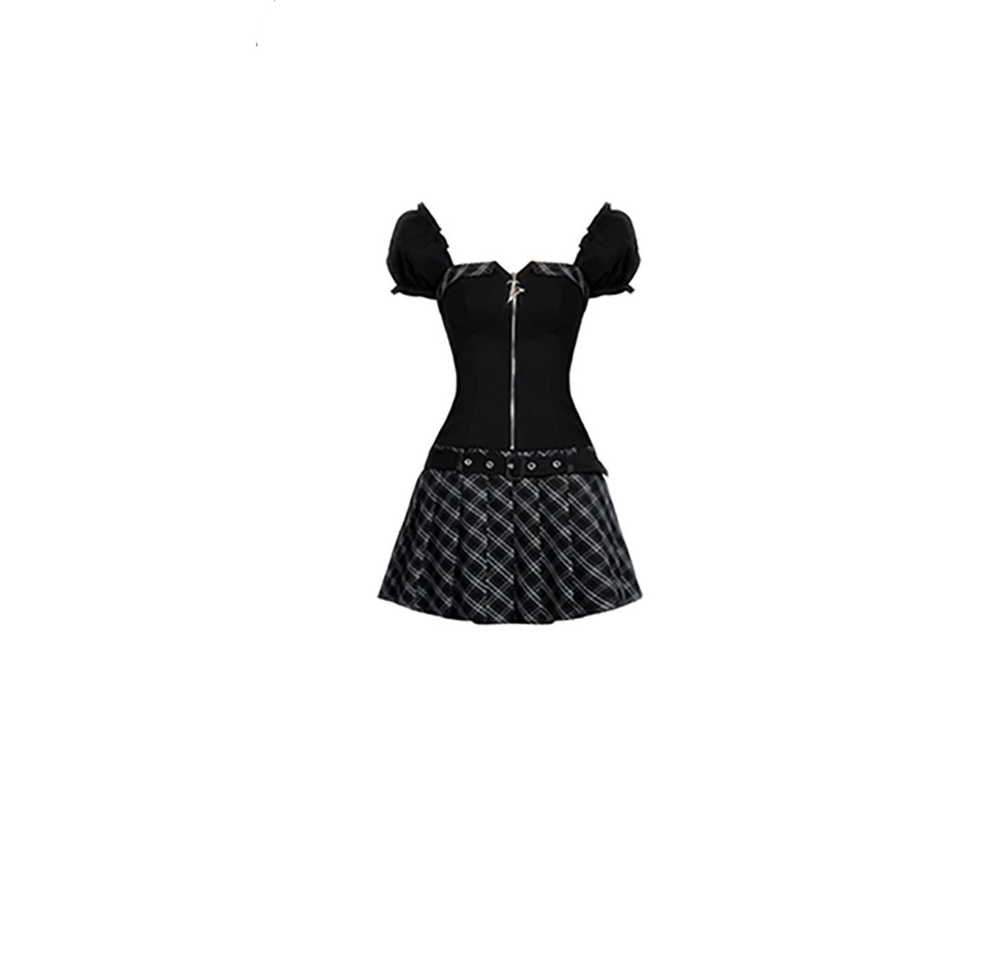Dark Pleated One-Shoulder Dress