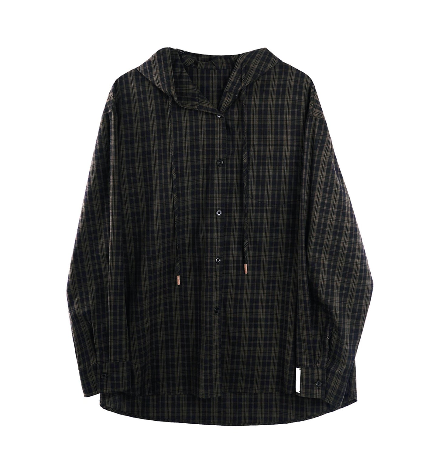 Contrast Check Hooded Shirt