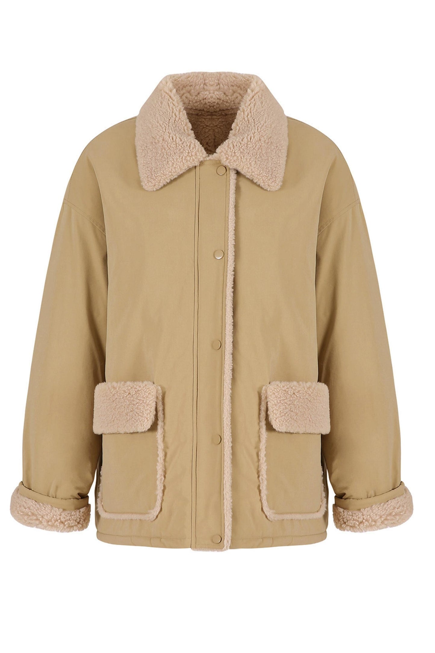 Color-Blocked Lamb Wool Coat