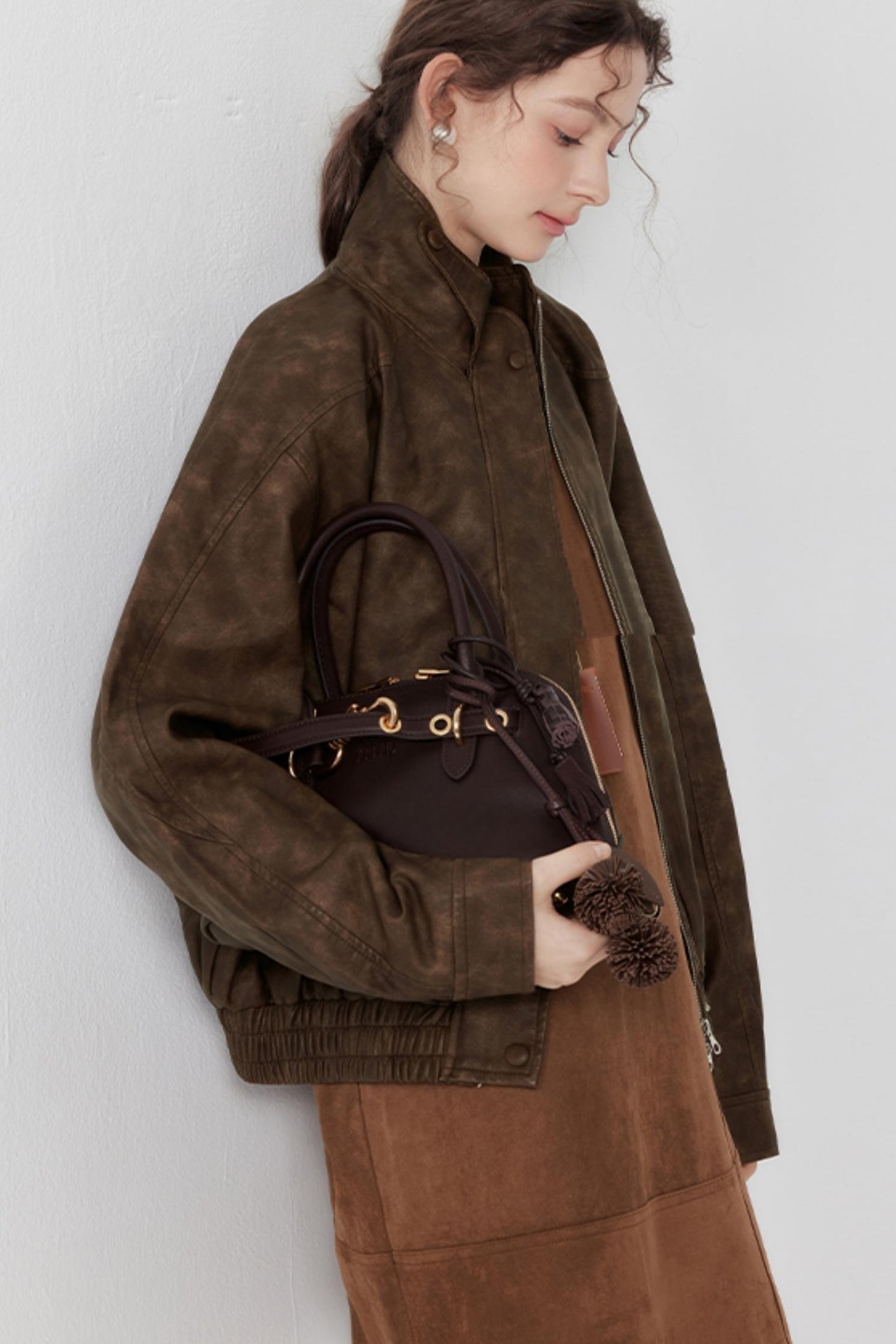 Brown Suede Patchwork Mini Dress