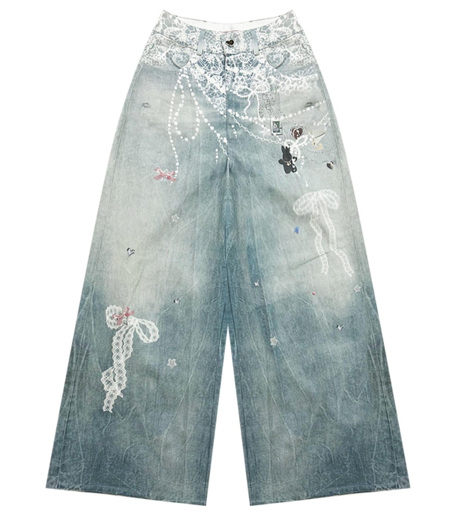 High-Waist Denim Wide-Leg Pants