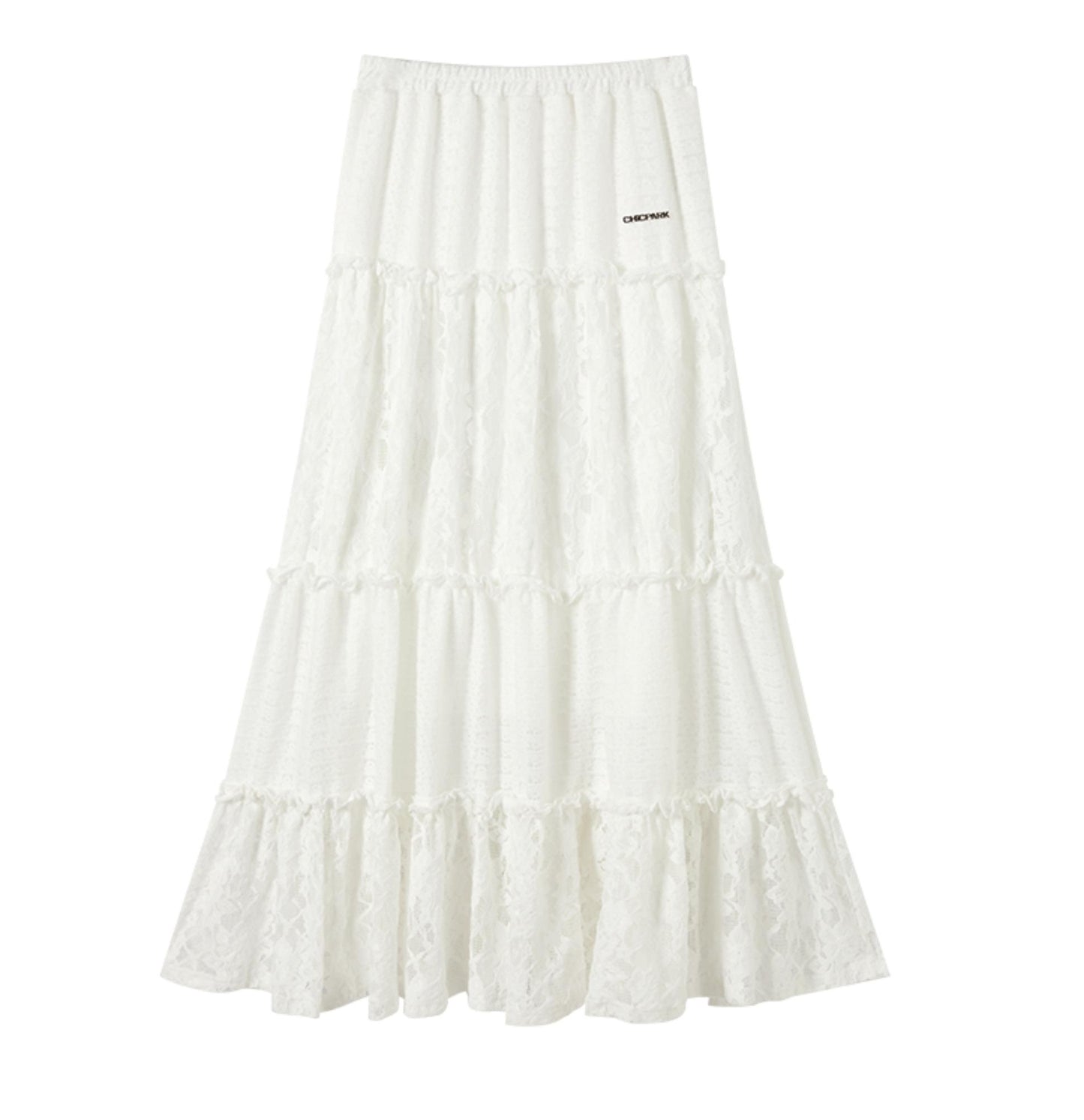 French White Lace A-Line Skirt