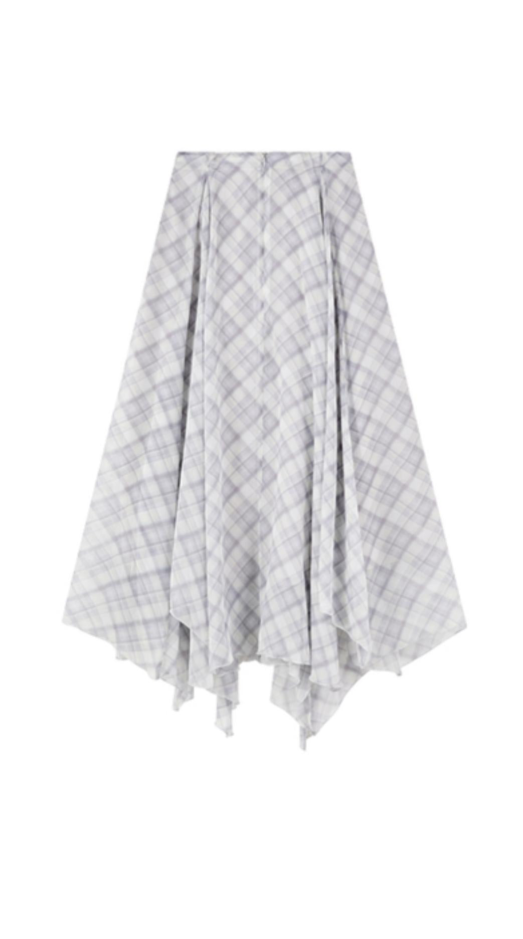 Irregular Plaid Chiffon Bustier Skirt