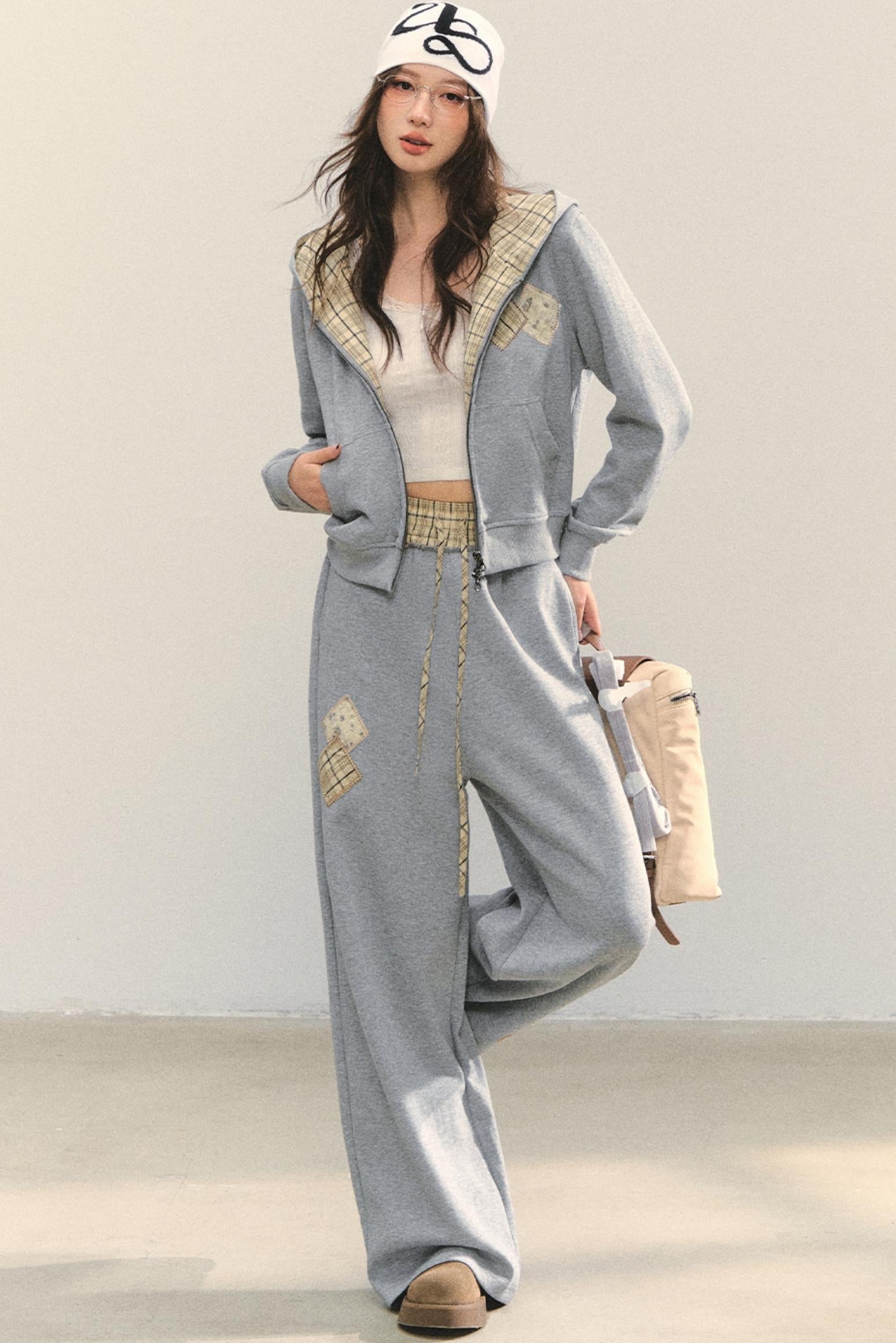 Cropped Zip-Up Track Top & Straight Pants Set