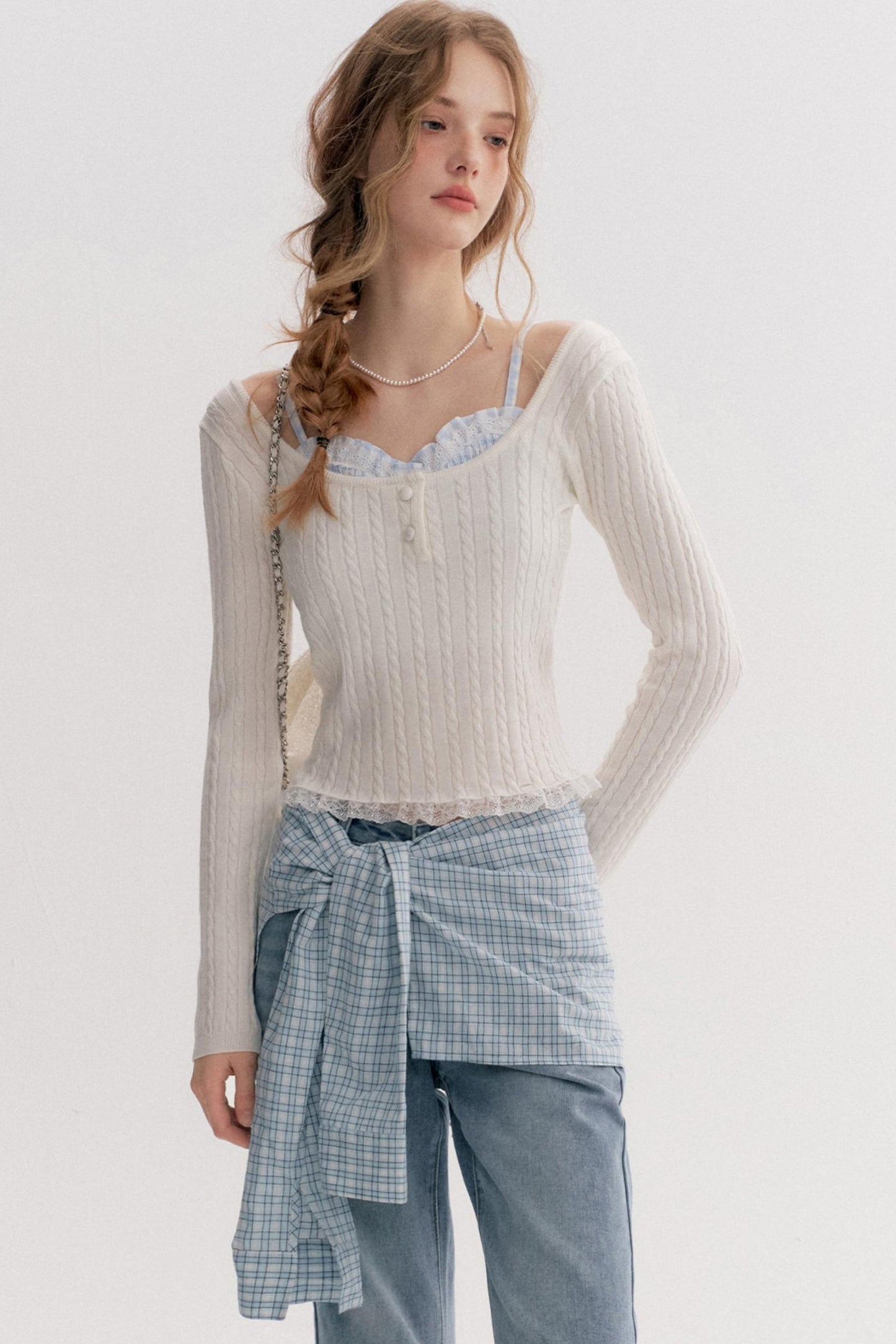 Lazy Plaid High-Waisted Bootcut Jeans