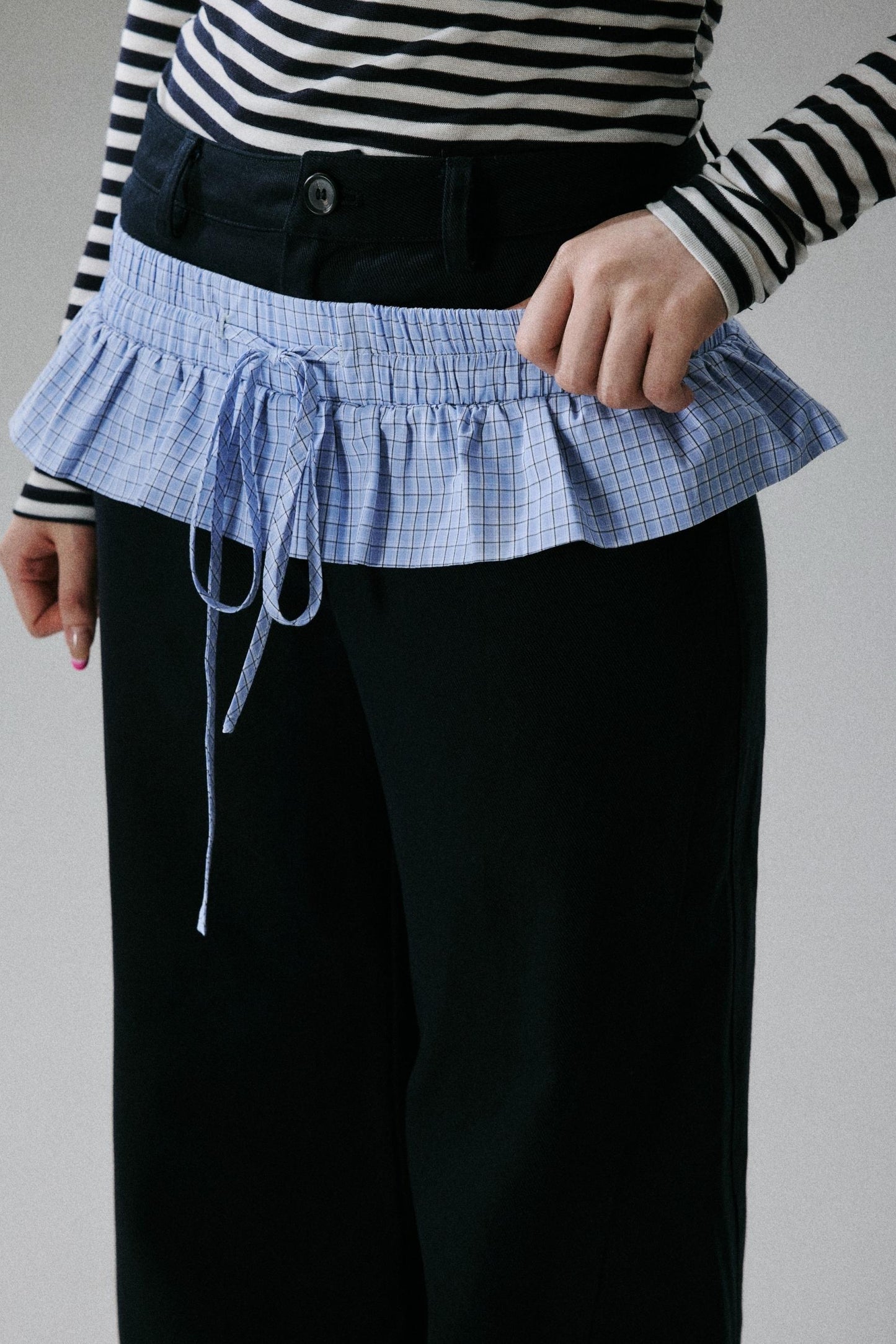 Blue Layered Ruffle Wide-Leg Pants