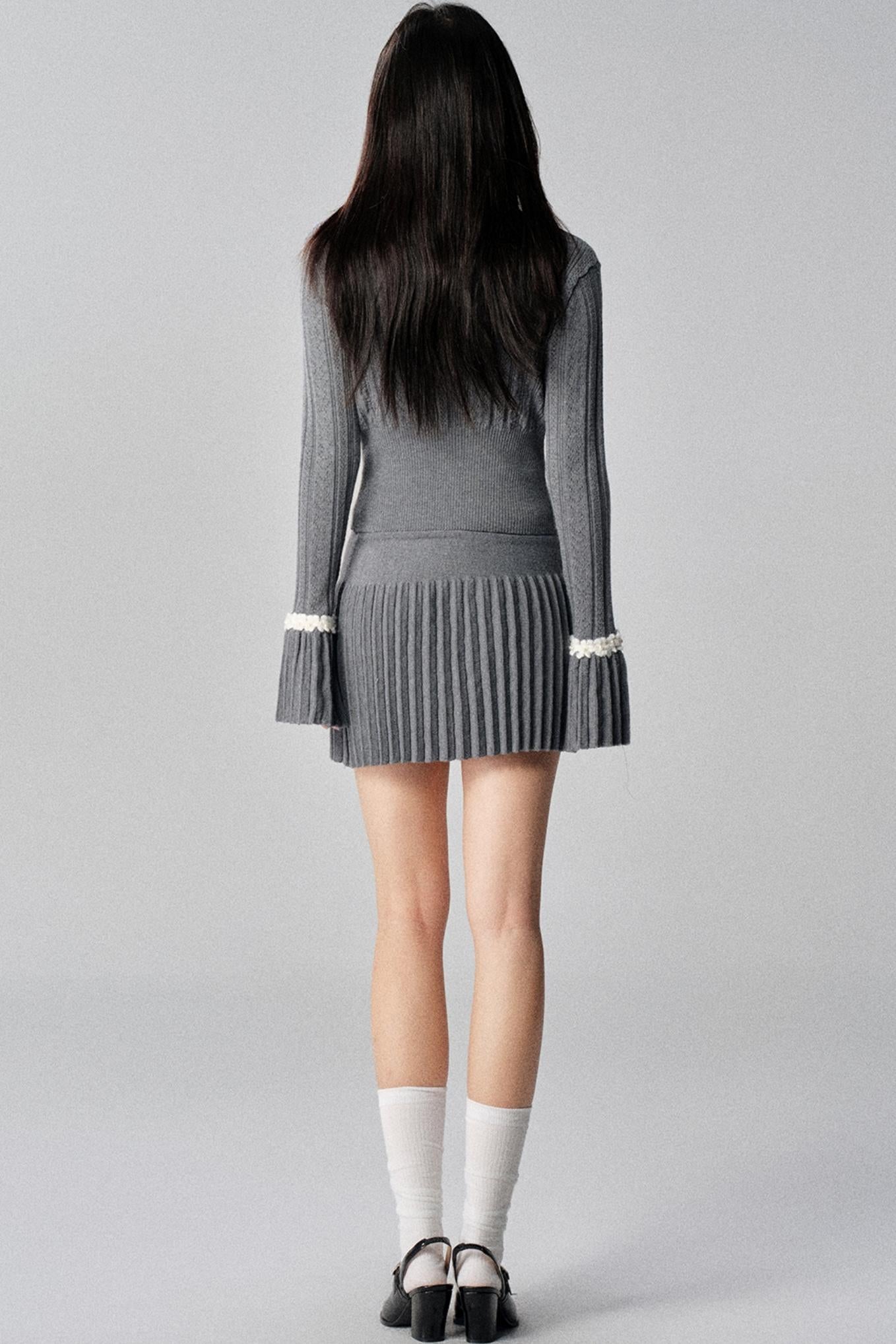 Gray French Knit Cardigan Set-Up