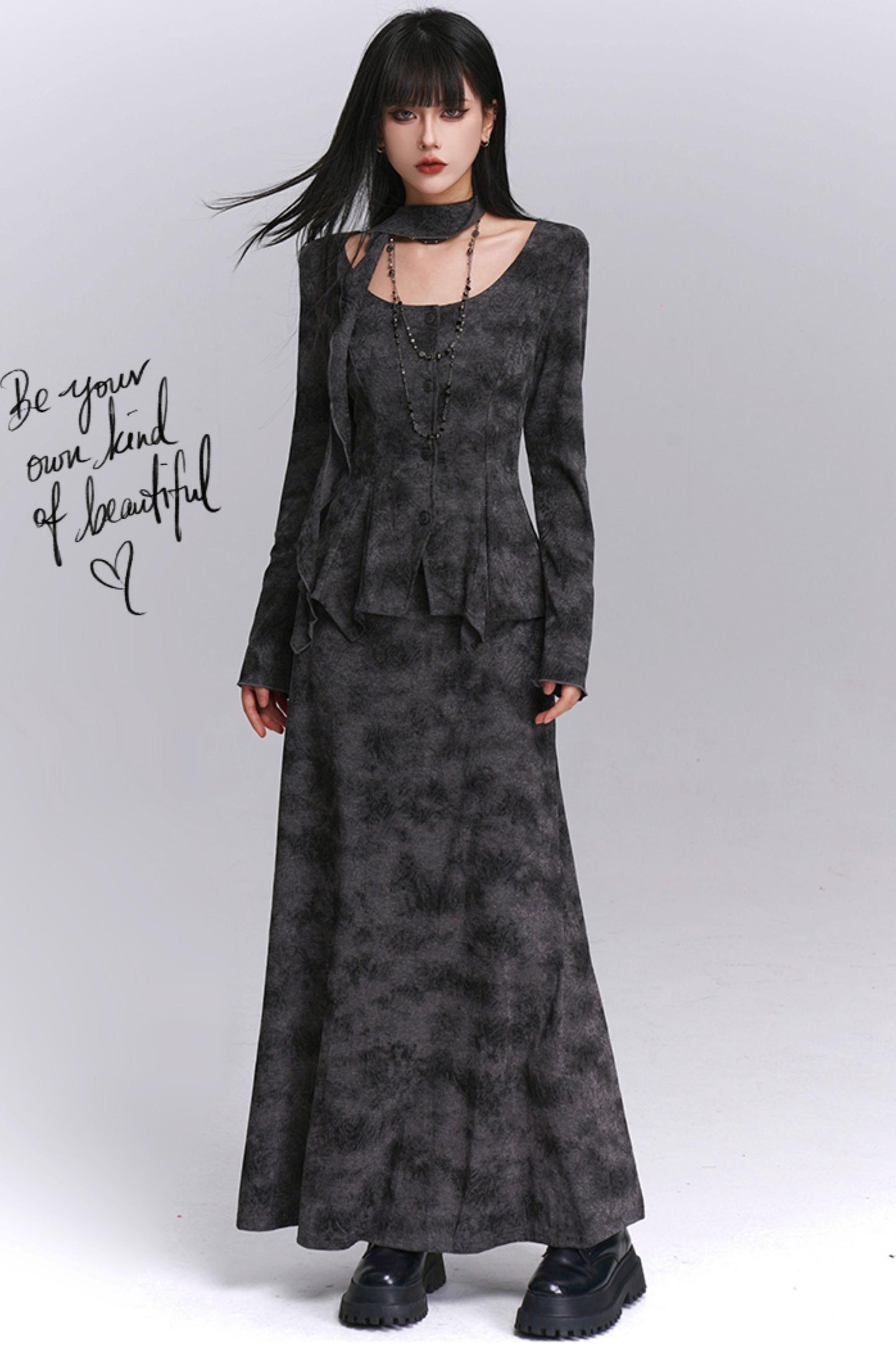 Good-Looking Noble Gray Skirt Set-Up