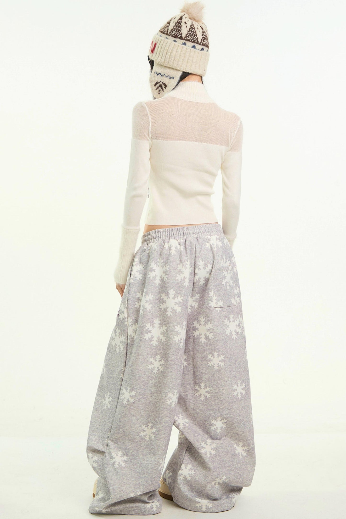 Gray Snowflake Wide-Leg Pants
