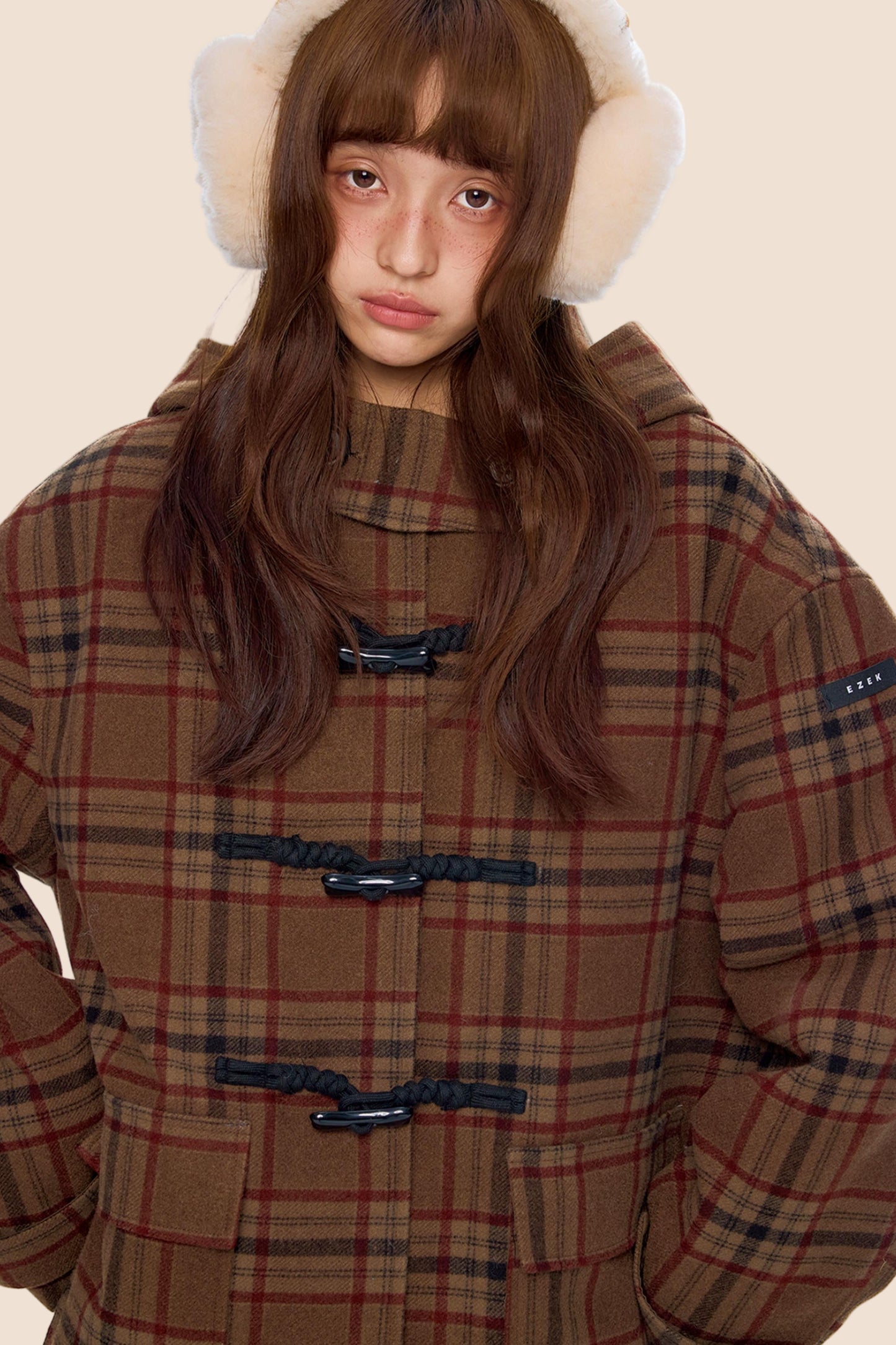 Plaid Toggle Woolen Coat