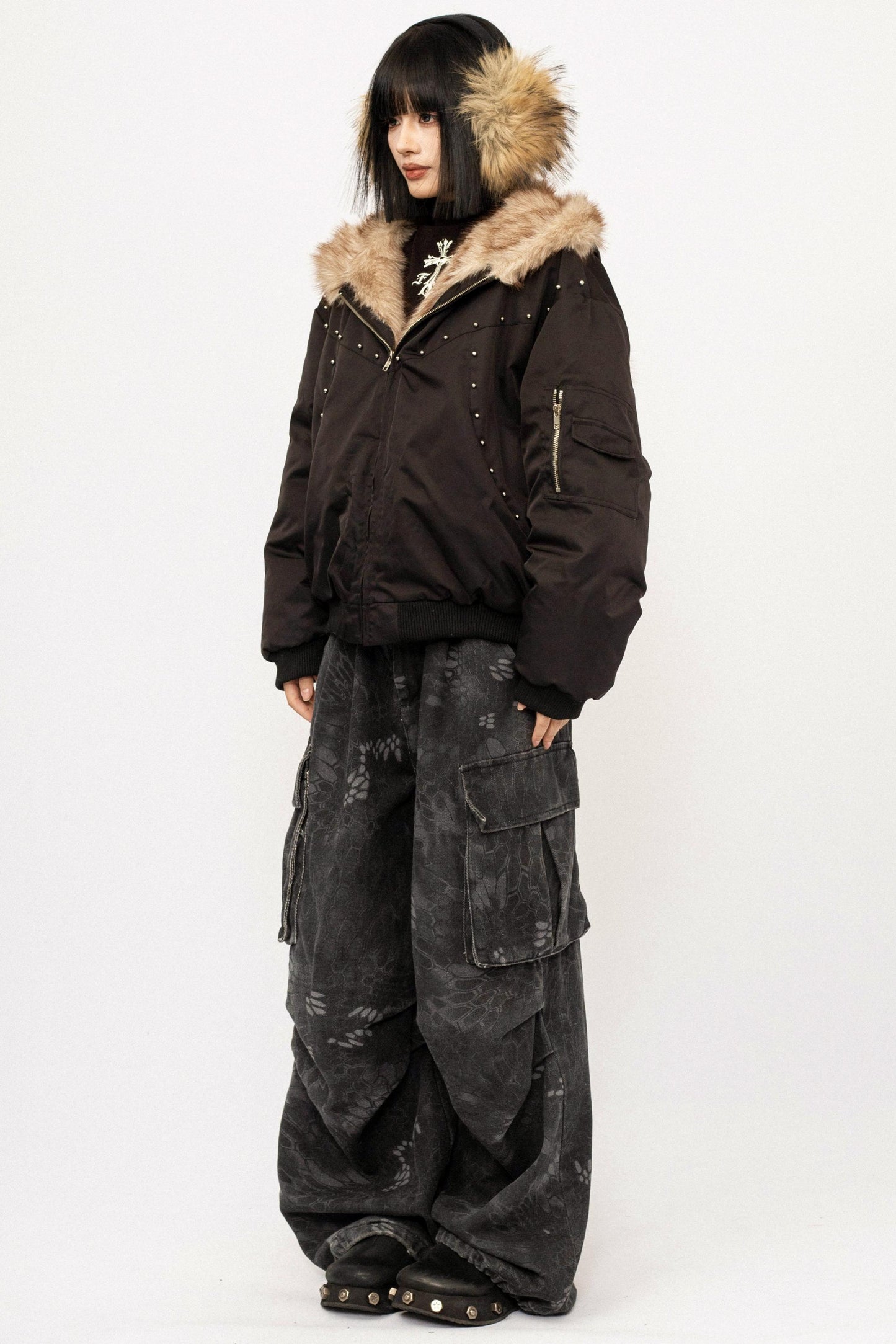 Fur Collar Hooded Cotton Coat