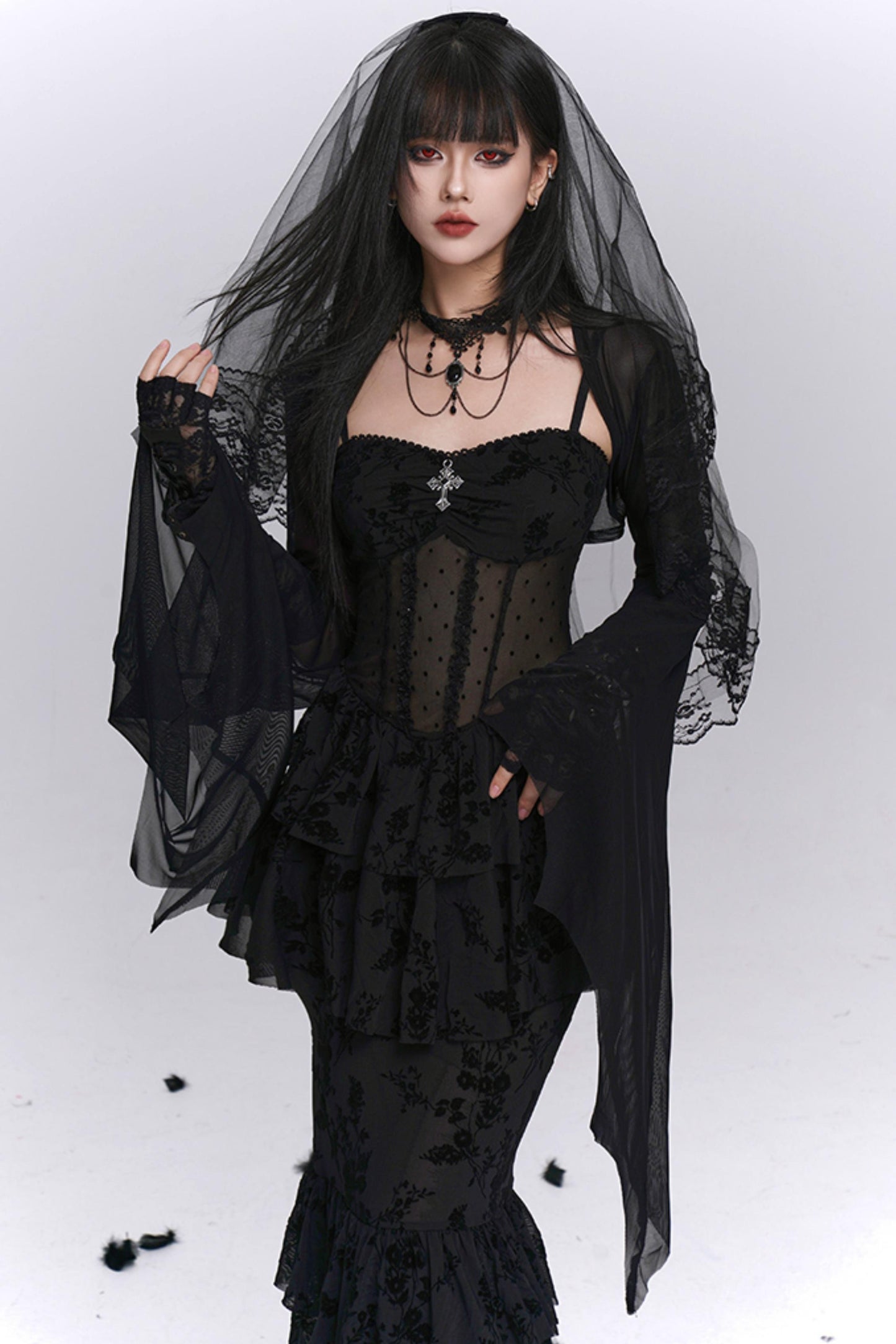 Gothic Black Mermaid Dress Set-Up