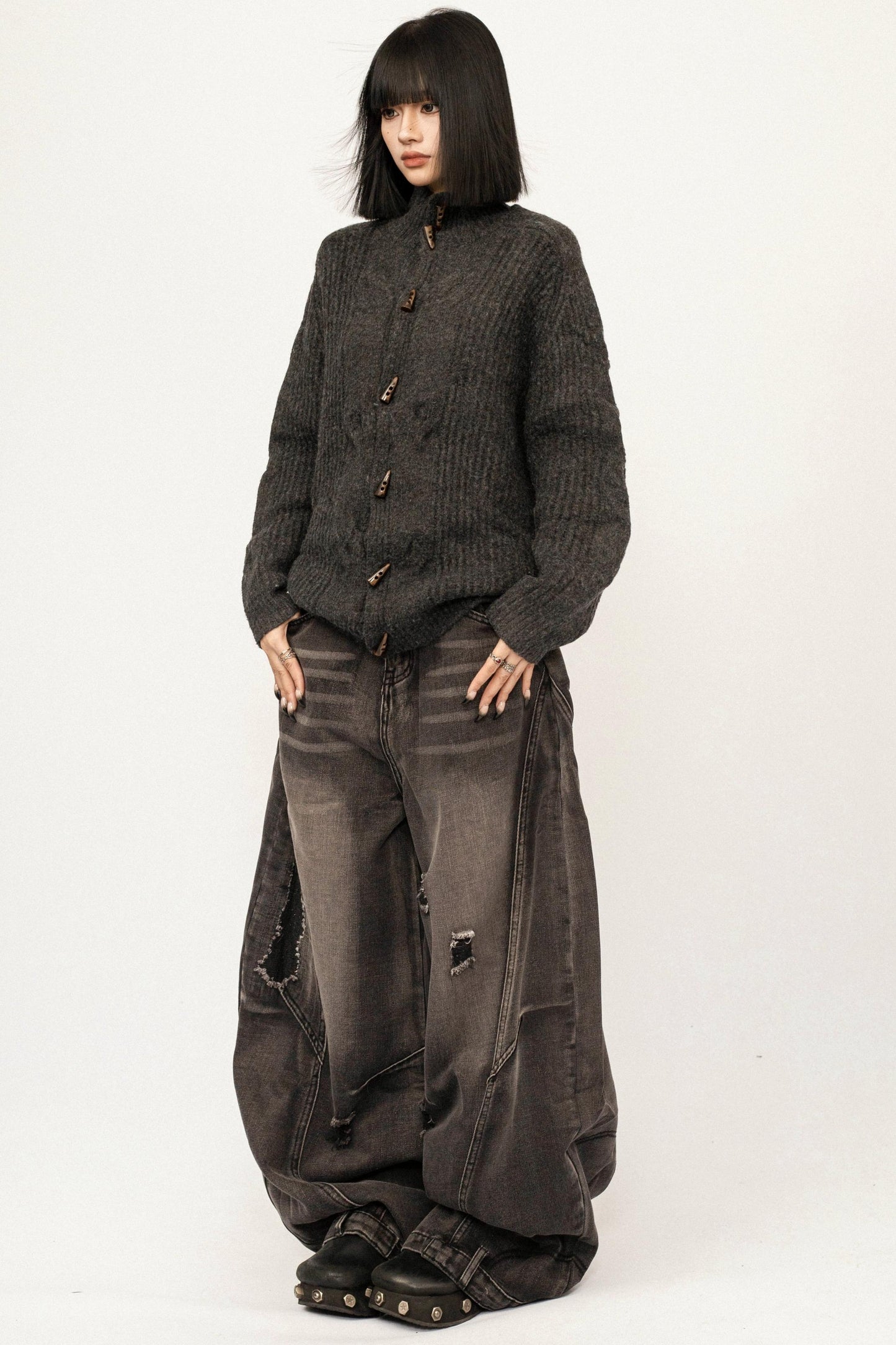 Retro Horn-Button Knit Cardigan