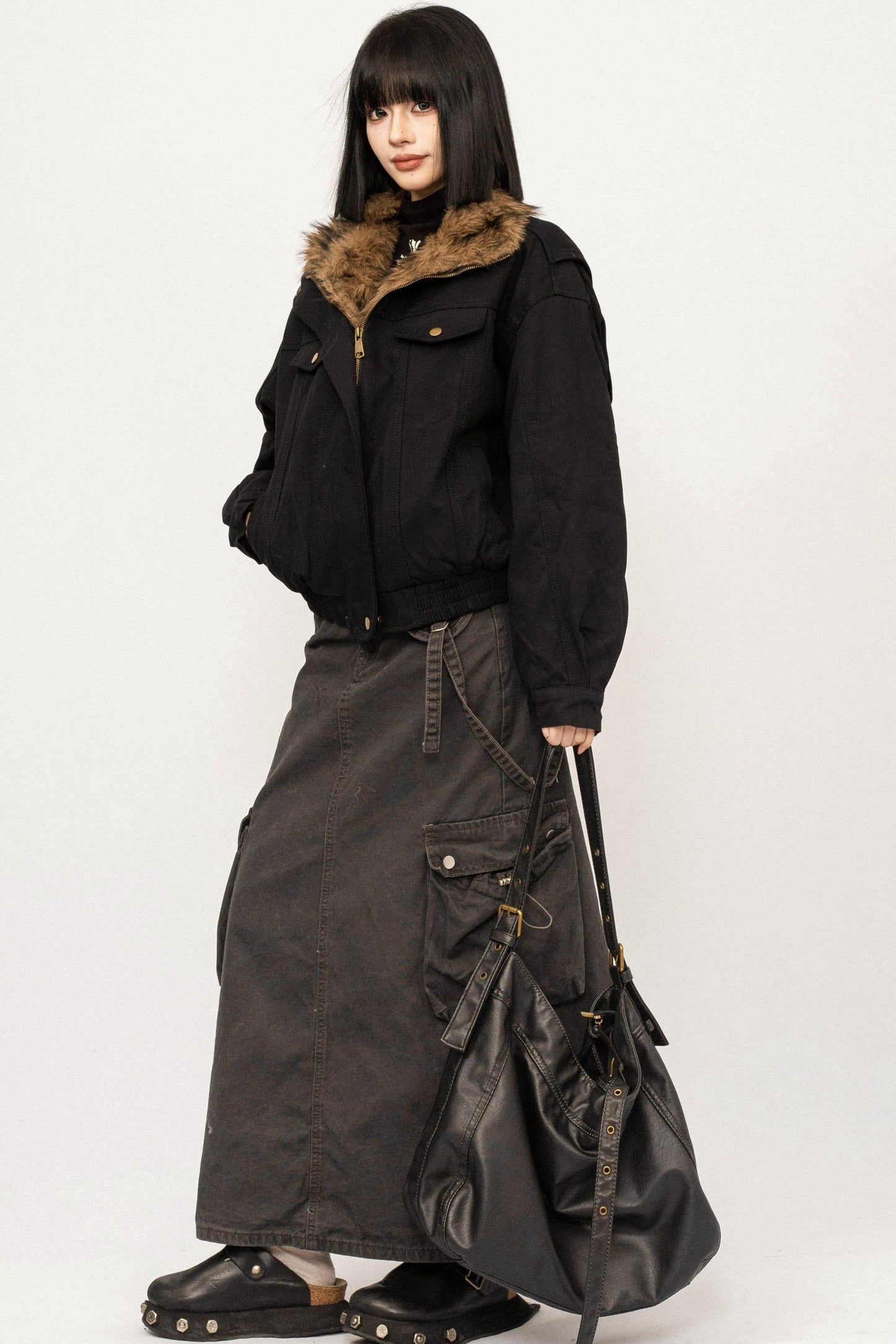 Retro Fur Collar Workwear Winter Cotton Jacket