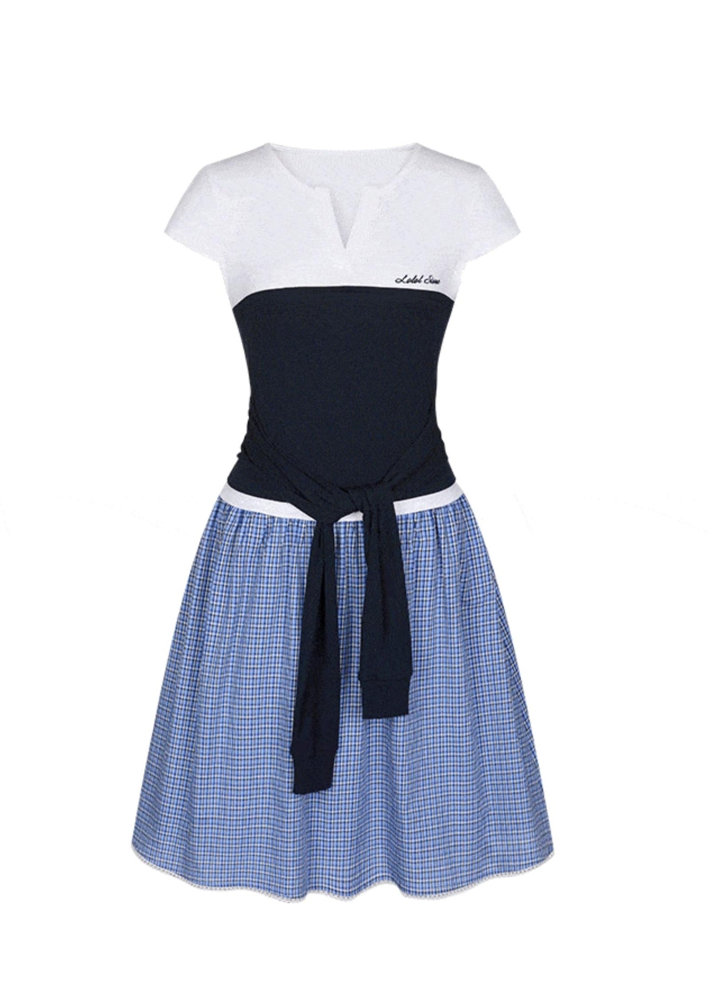 Color Clash Lace-Trimmed Plaid Dress