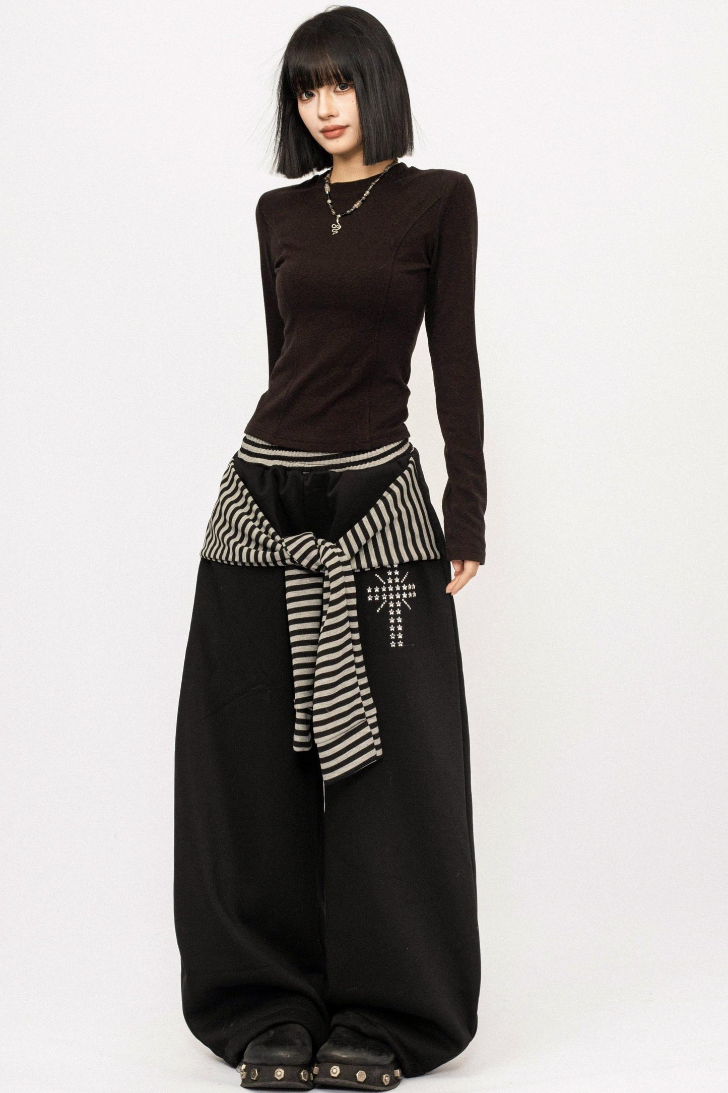 Retro Striped Fleece-Lined Pants