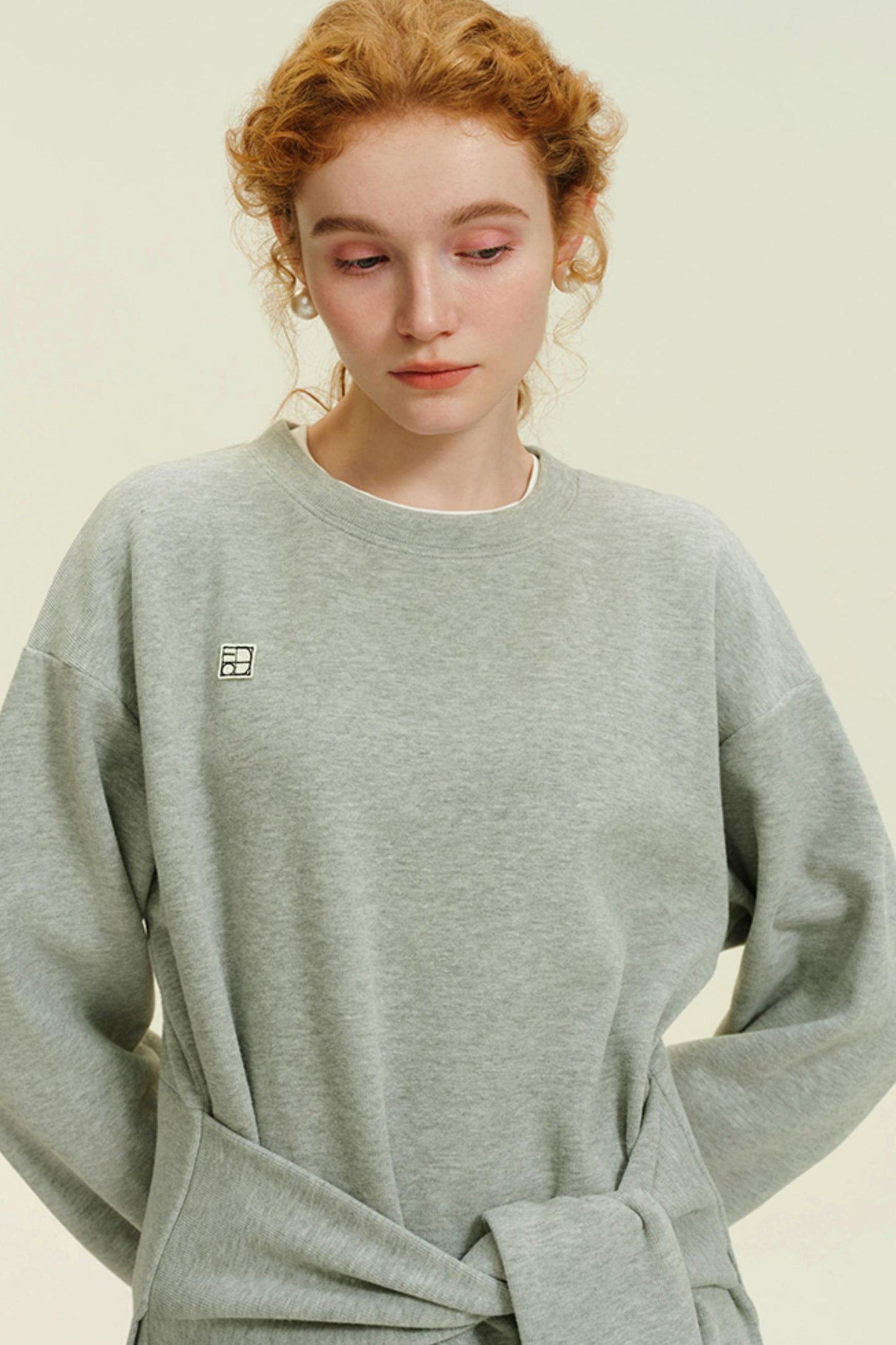 Gray Knot Waist Sweatshirt Dress