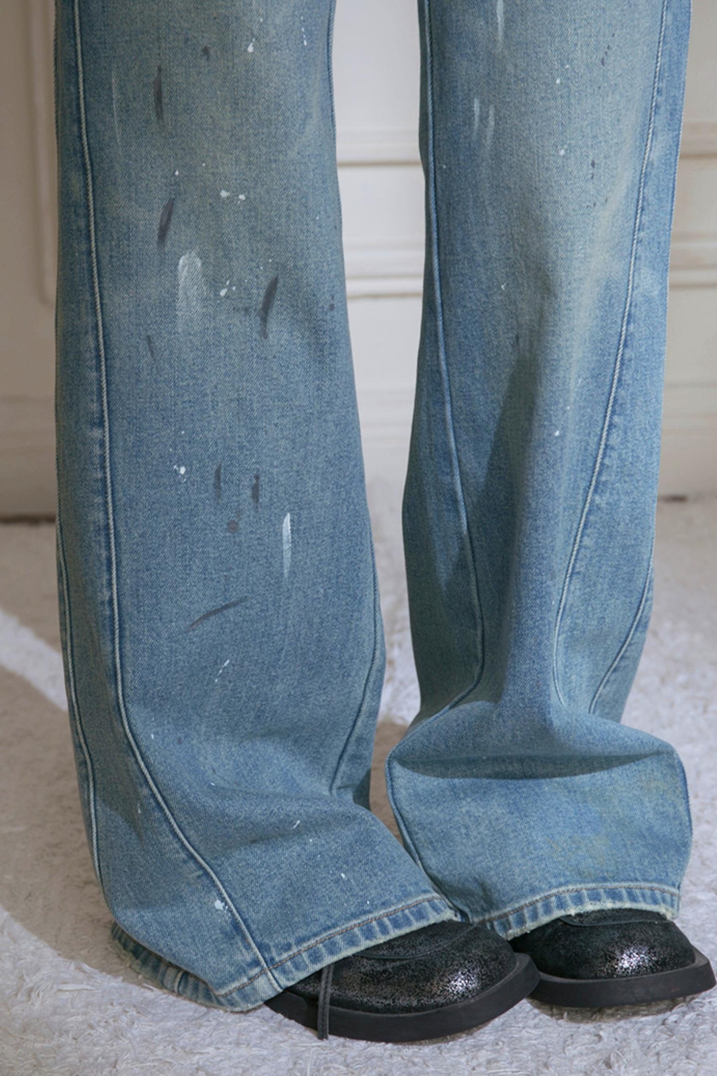 Sky Geometric Straight Jeans