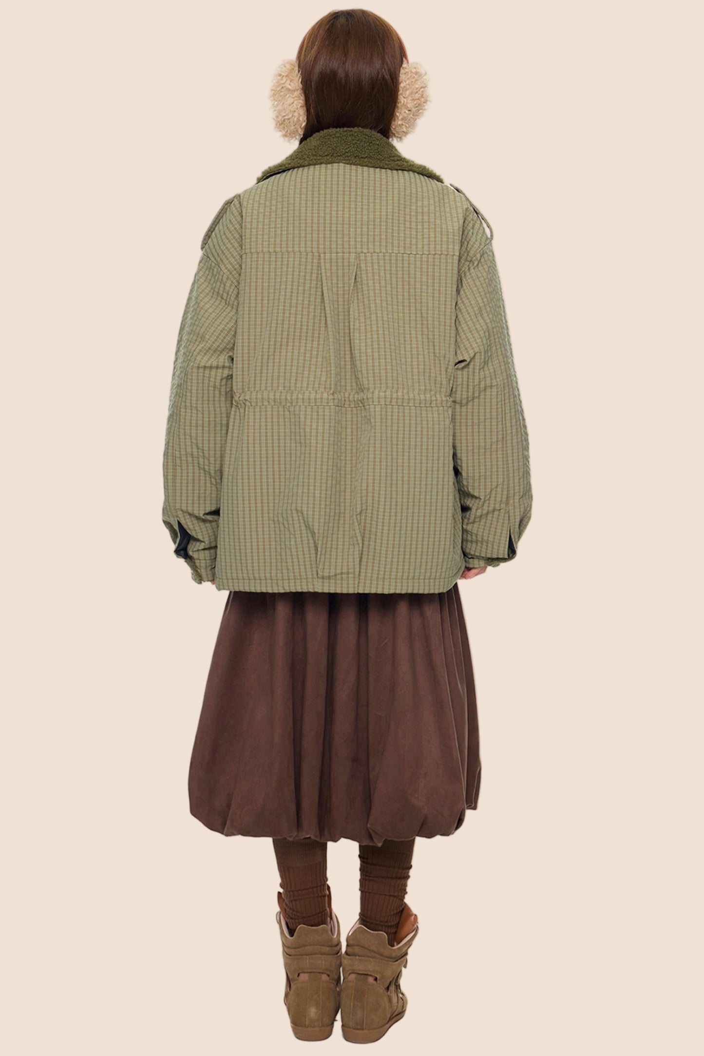 Furry Plaid Cotton Jacket