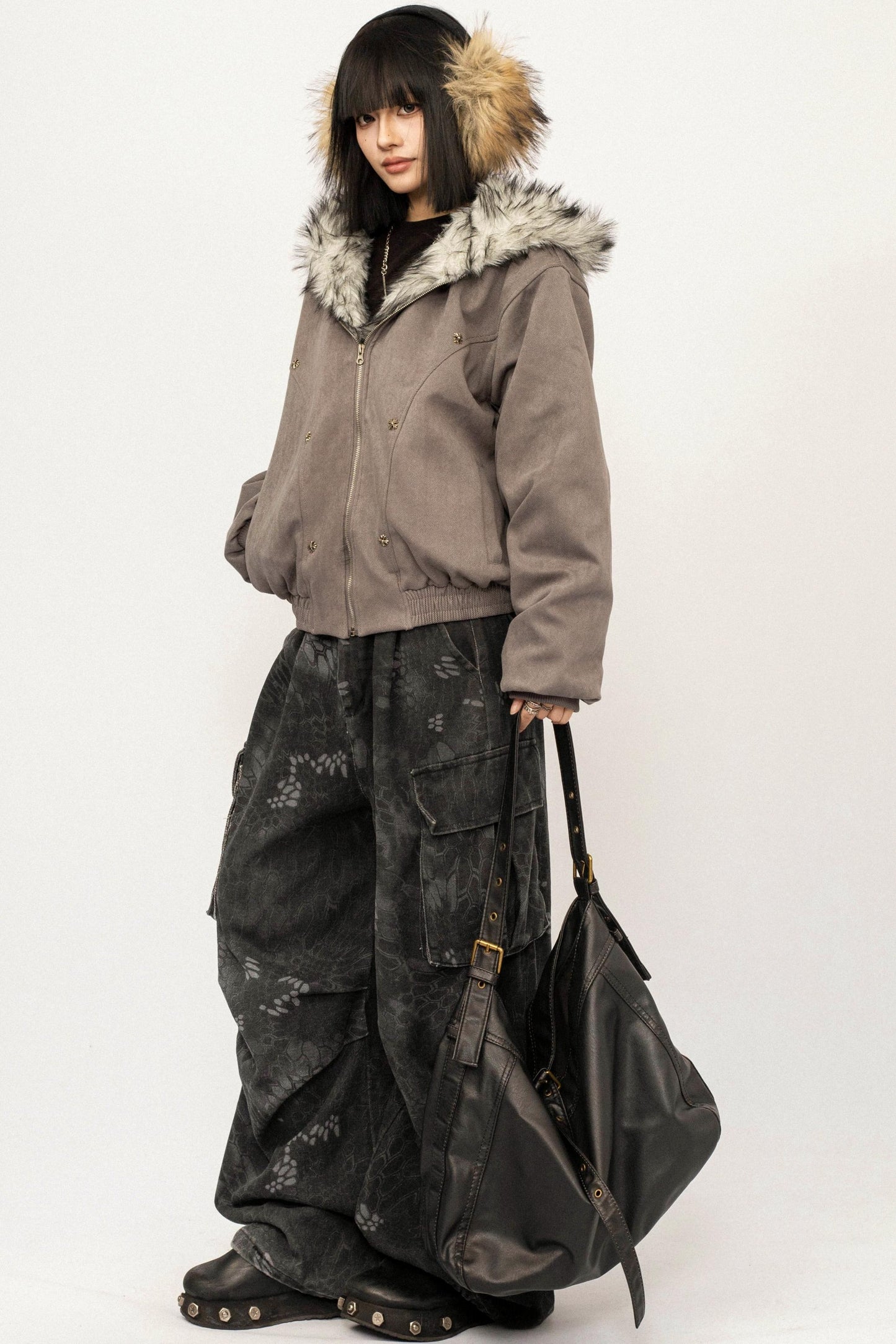 Retro Fur Collar Hooded Jacket