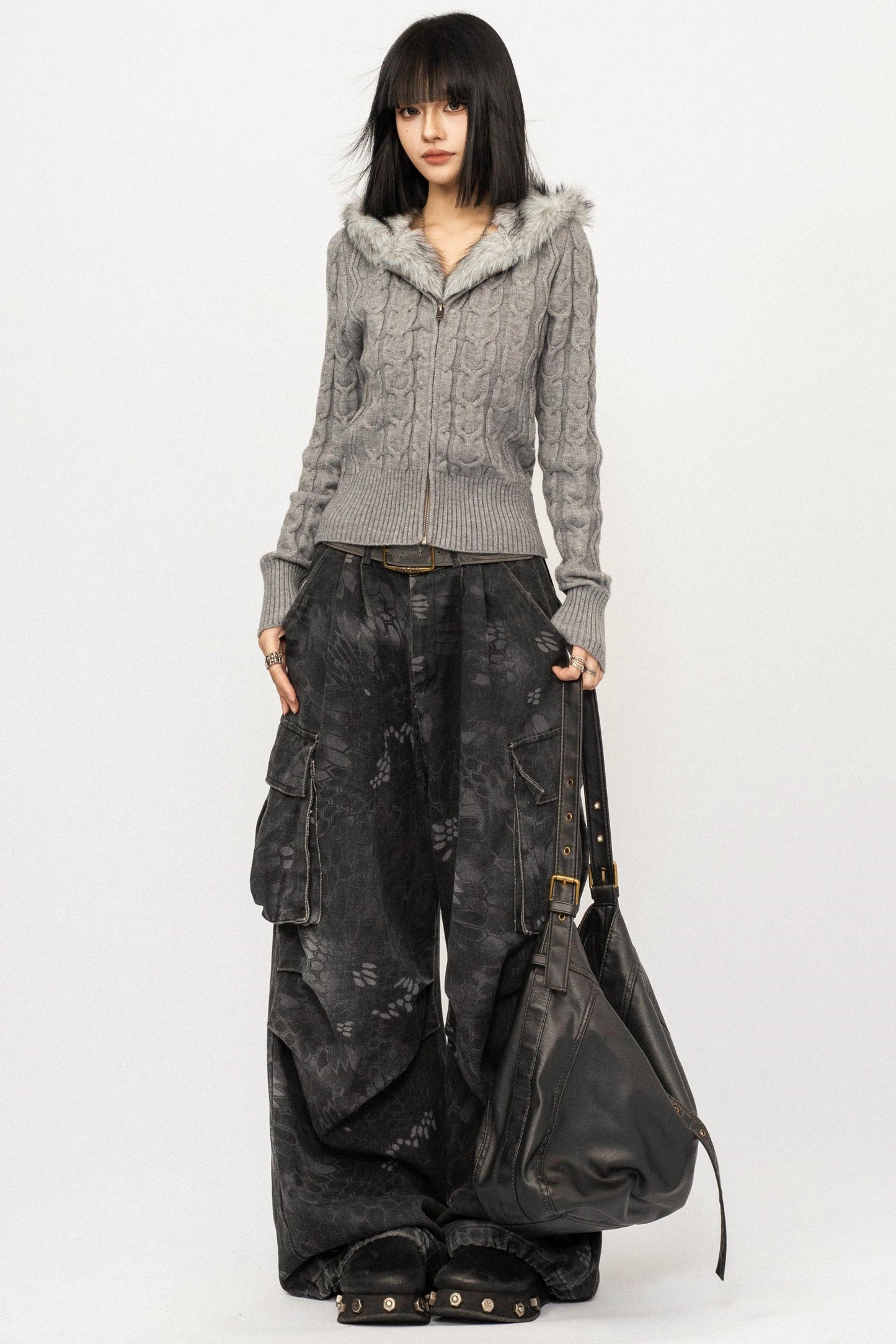 Retro Cable Knit Hooded Cardigan