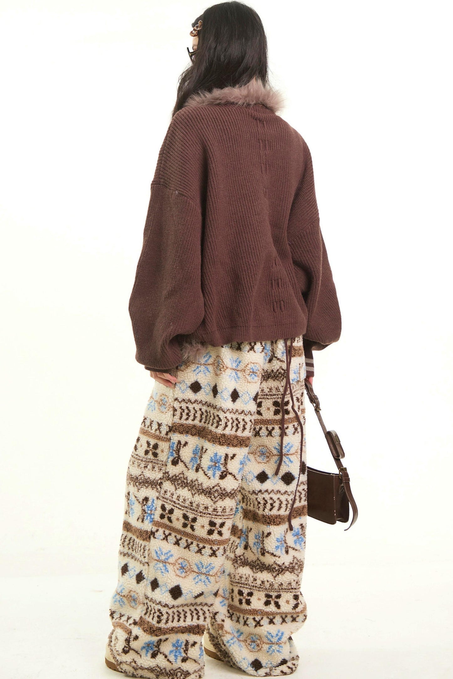 Plush Collar Knitted Cardigan